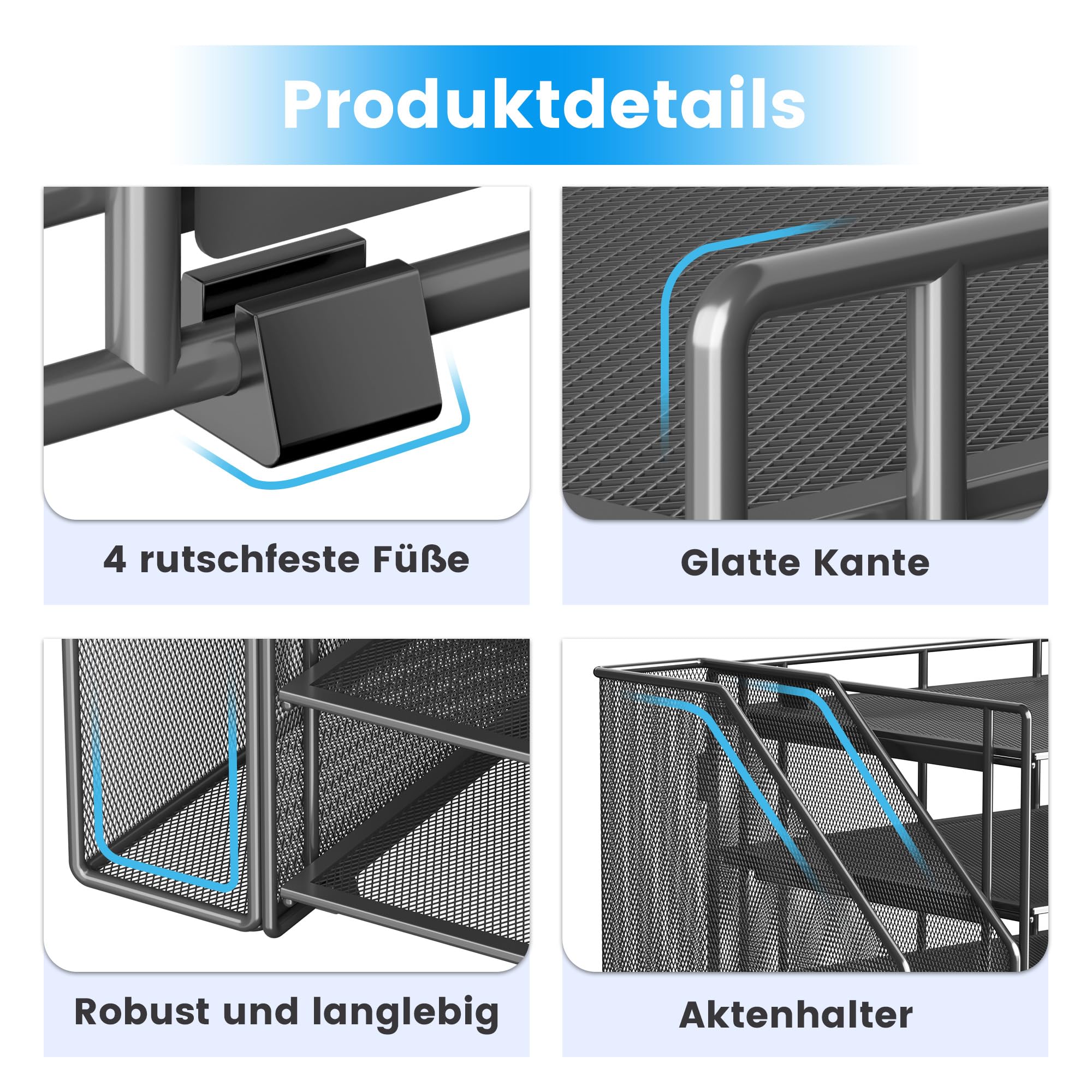 VITVITI bureau-organizer, 4 niveaus brievenbak, stapelbare dossierhouders, opbergvakken met handvat, kantoorbenodigdheden voor A4-documenten, papier, boeken, tijdschriften (Wit