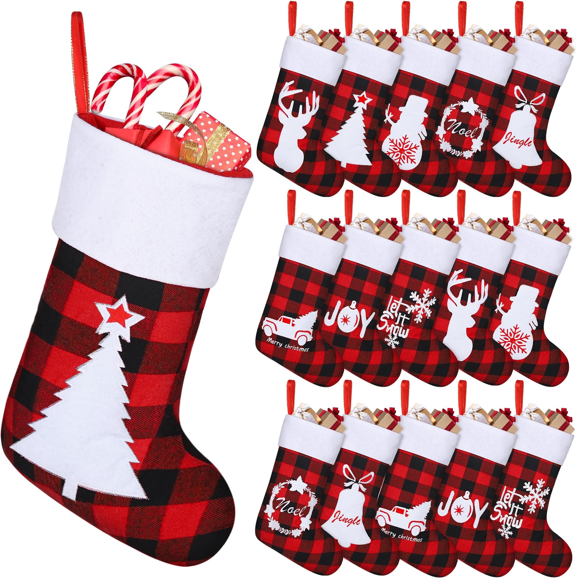 Aodaer 16 Pack Buffalo Plaid Stockings