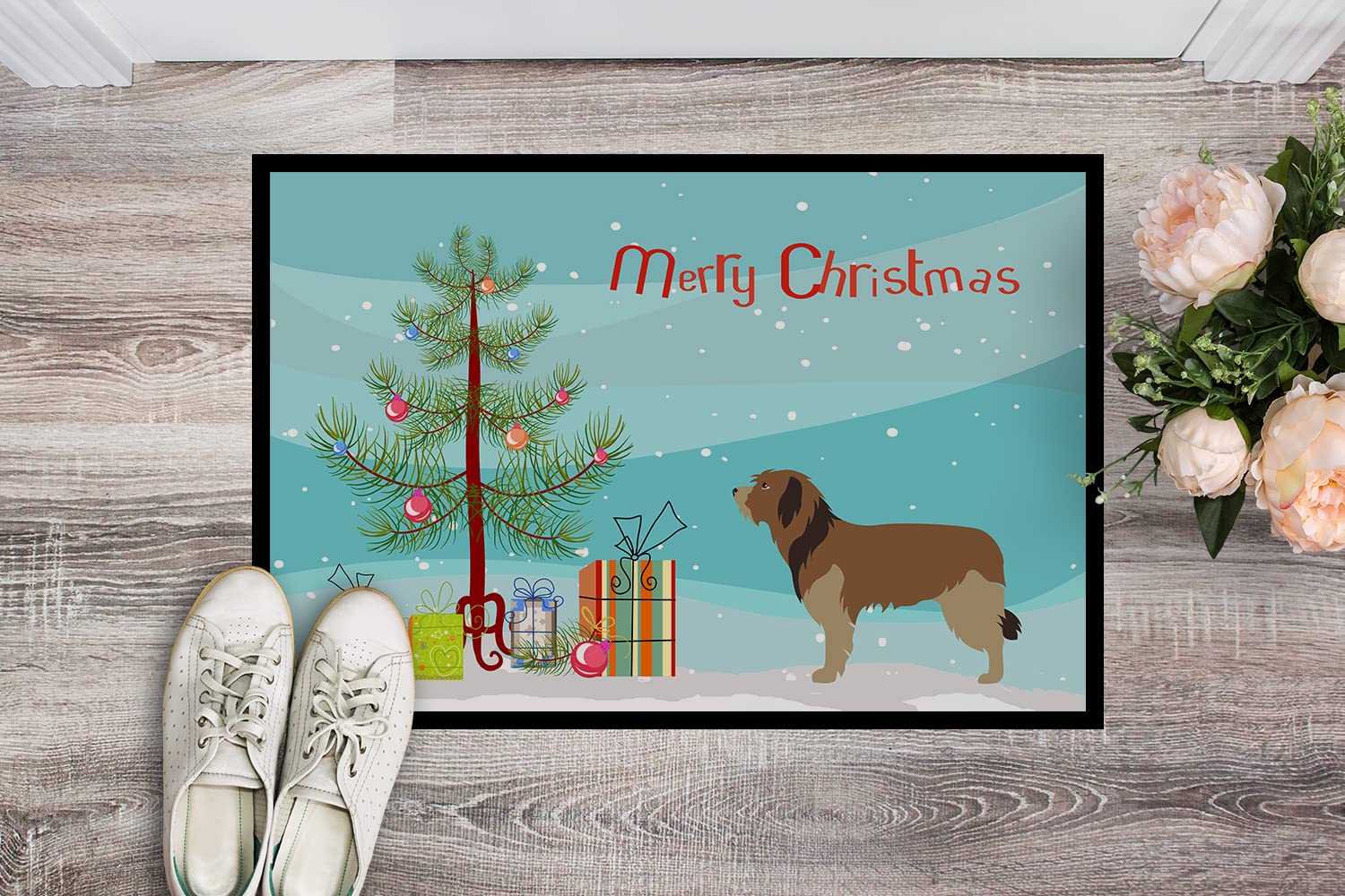 Caroline's Treasures BB8457JMAT Catalan Sheepdog Christmas Doormat 24x36 Front Door Mat Indoor Outdoor Rugs for Entryway, Non Slip Washable Low Pile, 24H X 36W