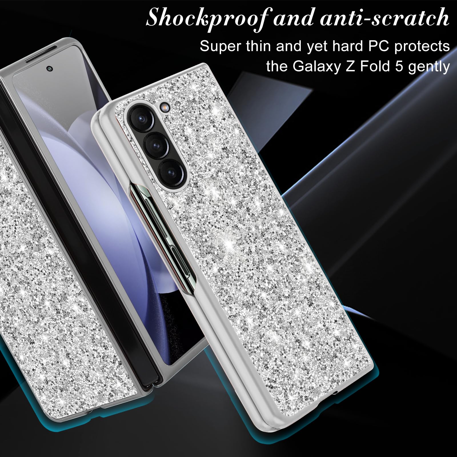 Funda para Samsung Z Fold 5 con purpurina para Galaxy Z Fold 5, funda delgada de TPU con diamantes brillantes, carcasa de protección completa a prueba de golpes para Samsung Galaxy Z Fold5, funda
