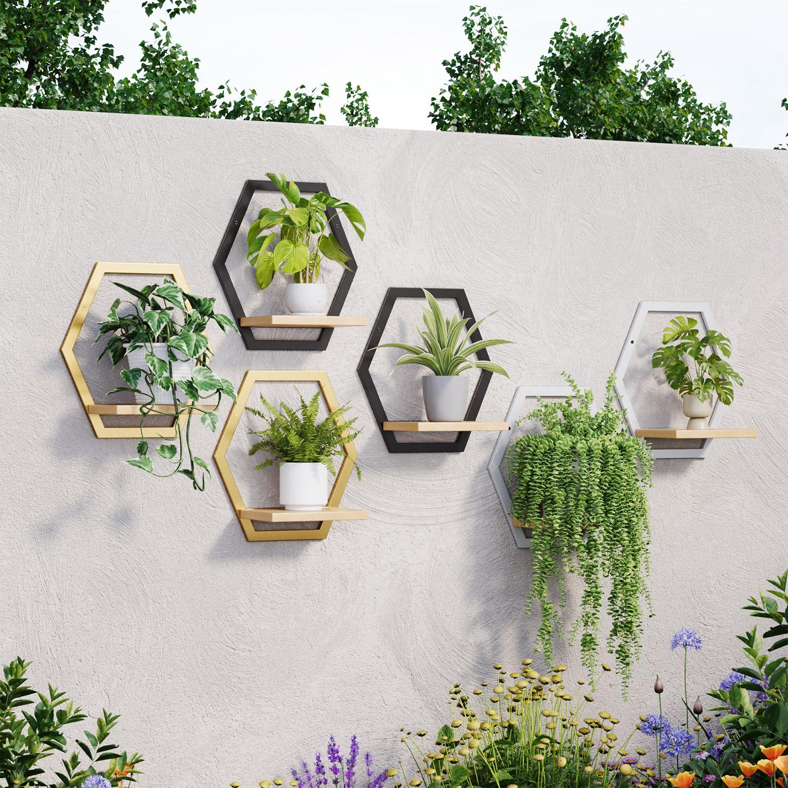 Amazon.com: Rioneta 3 Pack Solid Wood & Heavy Duty Metal Wall Plant Stands,  25 LB Load Boho Arch Hanging Planter,9 inch Natural Wood Shelf for Indoor  Plants Golden : Patio, Lawn & Garden