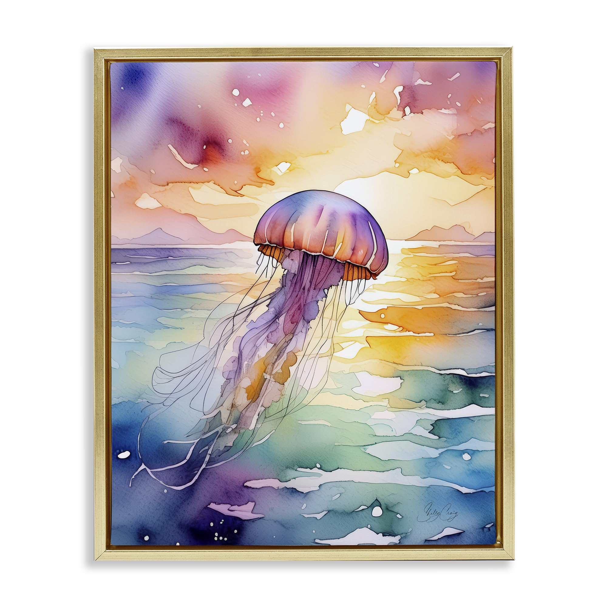 Stupell Industries Metallic Gold (Matte) Celestial Drift Jellyfish Ocean, 24 X 30 Inch Canvas In Floater Frame