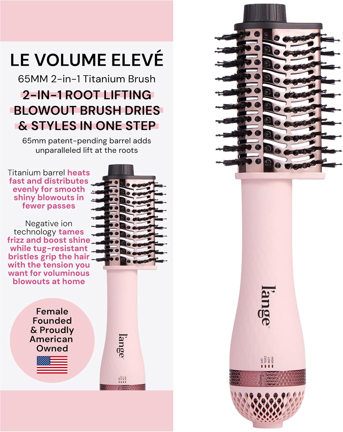 L’ANGE Hair Le Volume Elevé 65MM 2-in-1 Titanium Brush Dryer | Dry and Style | Unique Teardrop Shape Barrel | 3 Heat Settings | 360° Vented Airflow | Ionic Technology for Frizz-Free Styling (Blush) L’ANGE Hair Le Volume Elevé 65MM 2-in-1 Titanium Brush Dryer | Dry and Style | Unique Teardrop Shape Barrel | 3 Heat Settings | 360° Vented Airflow | Ionic Technology for Frizz-Free Styling (Blush)
