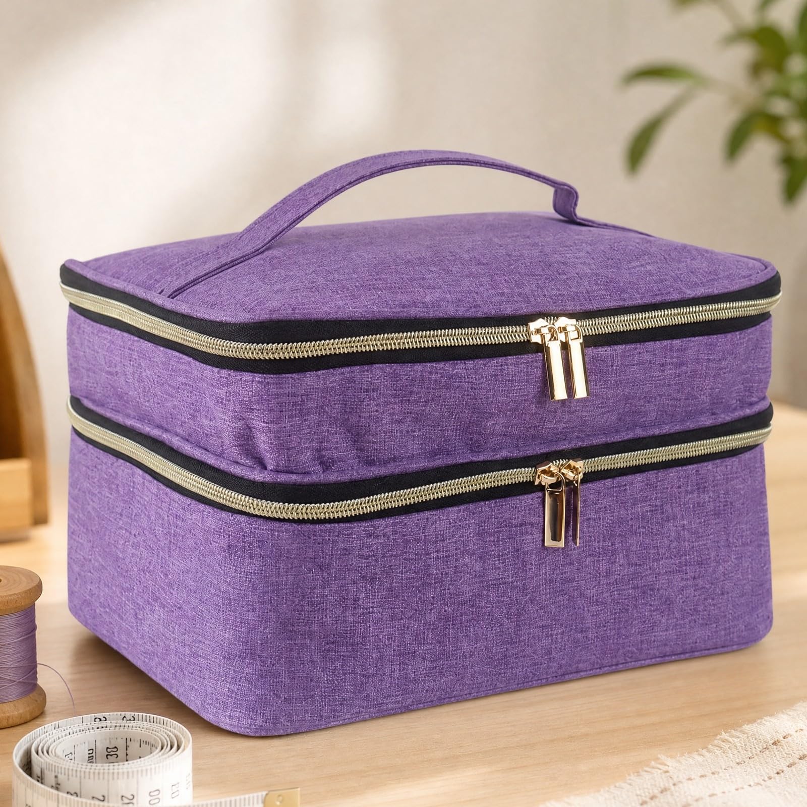 rockible Bolsa Costura con Divisores Extraíbles Doble Capa Organizador Portátil Útiles Costura Estructurado para Viajes, Hogar, Morado