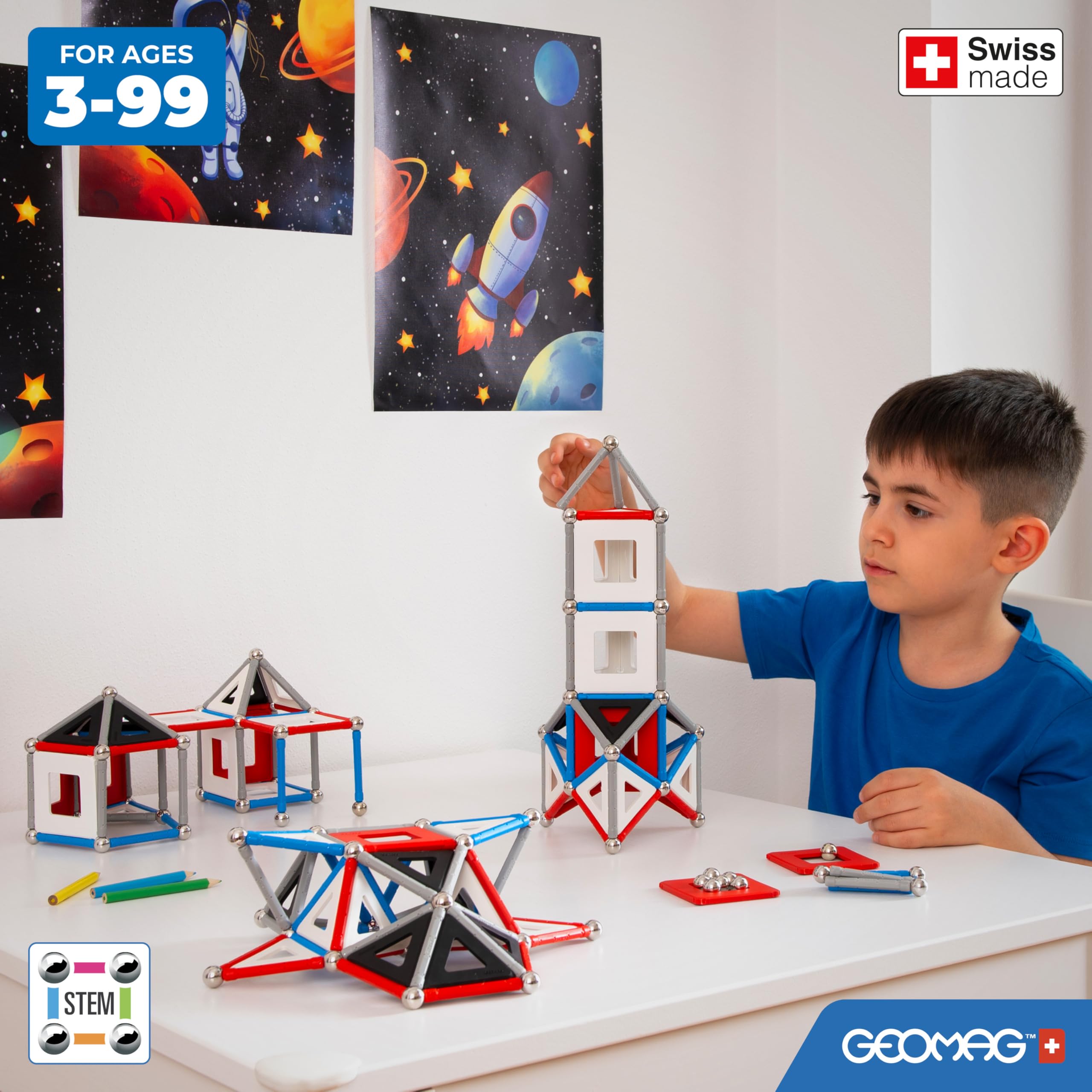 GEOMAG - Classic Panels RE Nasa Shuttle 103 Pz, Costruzioni Magnetiche per Bambini e Ragazzi Geometriche a Tema NASA con Tessere Magnetiche, Giochi Bambini 3 Anni +, Gioco STEM Educativo da Regalare