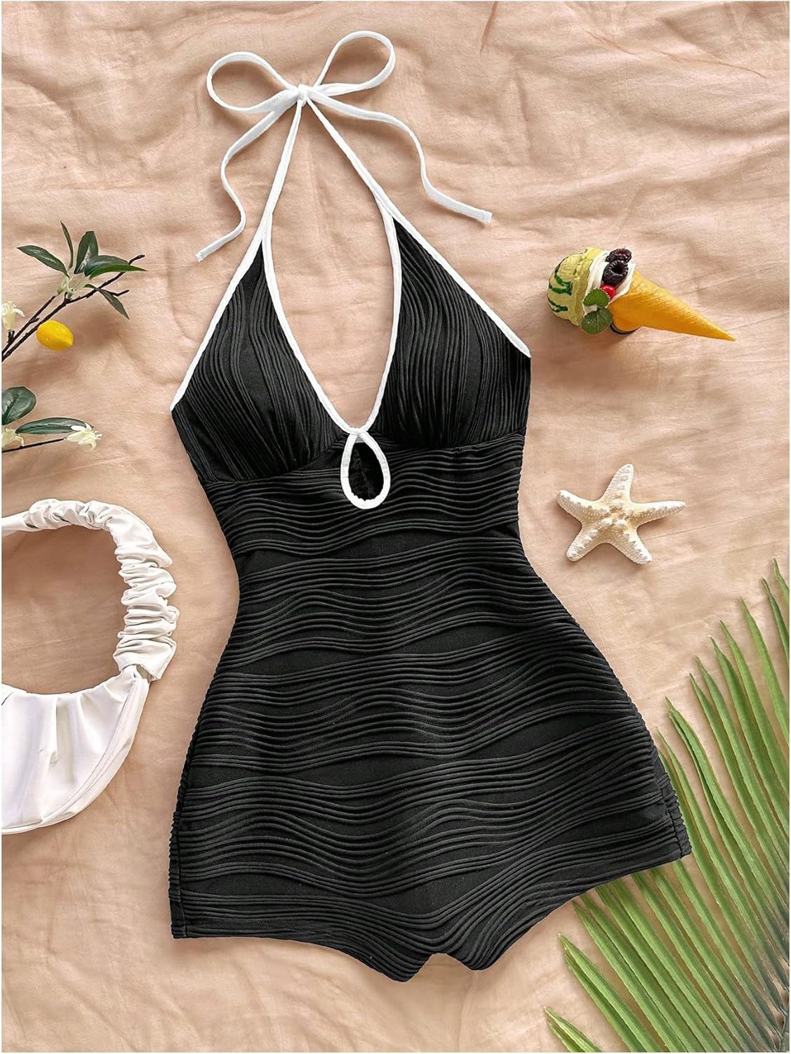 Verdusa Women's Date Night Rompers Textured Cut Out Sleeveless Halter One Piece Bodycon Jumpsuit Rave Outfits - Image 3