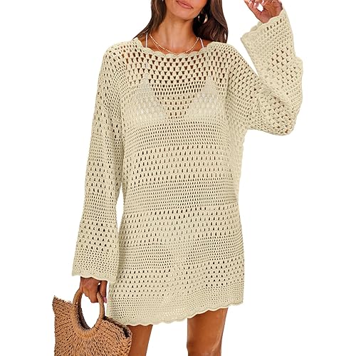 ANRABESS Women Swimsuit Crochet Swim Cover Up 2024 Summer Bathing Suit Swimwear Mesh Knit Beach Dress Vacation Outfits
