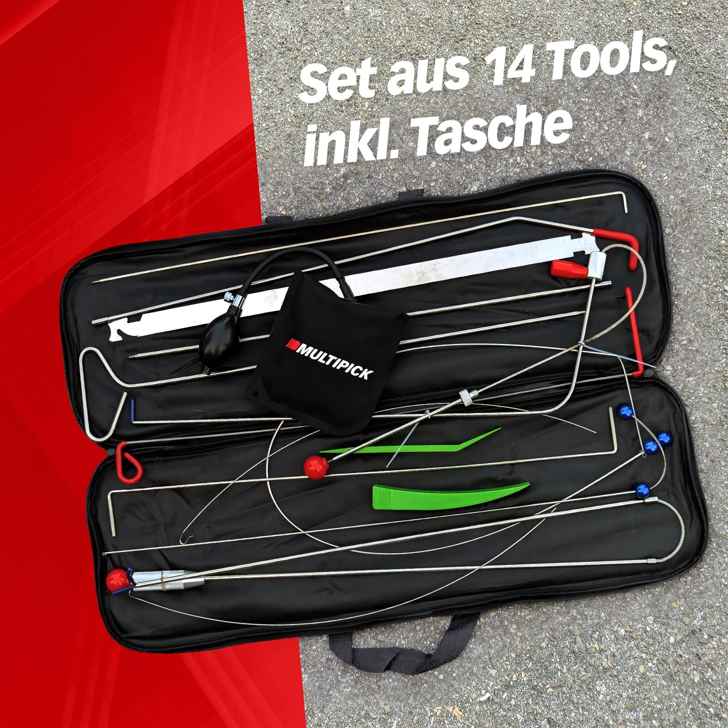 Multipick Kit di Apertura Auto – Strumento di Leva & Set Attrezzi Professionale – Attrezzi Smontaggio Garnitura & Attrezzi Auto per Apertura Veicolo – Kit Sblocco Auto
