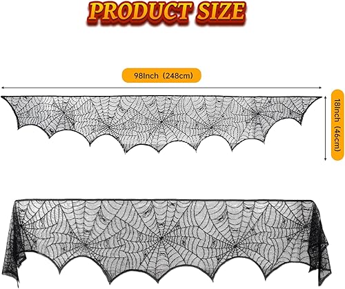 Miniatura 6 de Cubierta de bufanda para chimenea de Halloween, tela de araña de encaje negro, mantel de telaraña, mantel superior, bufanda, cortina de ventana,