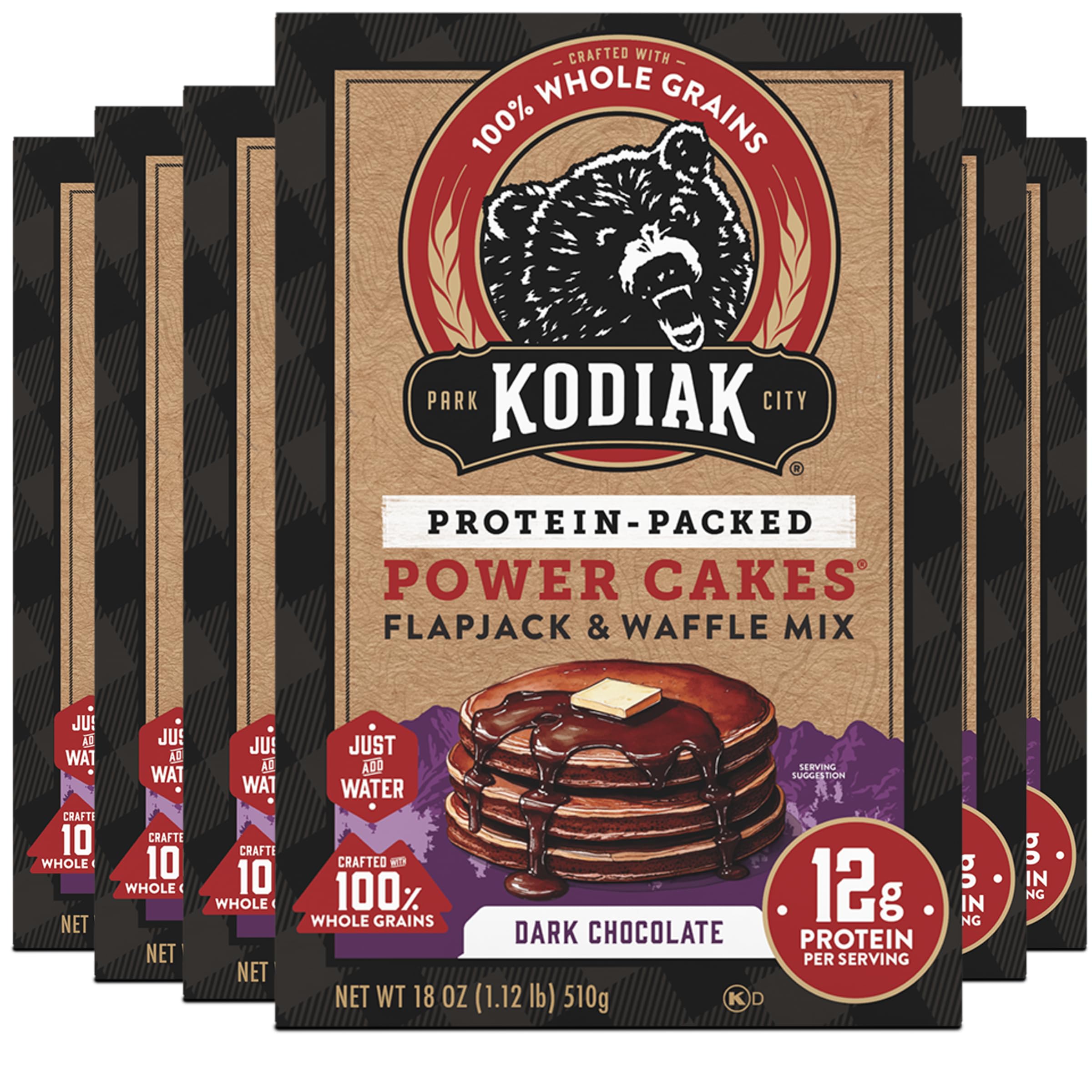 Kodiak Cakes Protein Pancake Power Cakes, Flapjack and Waffle Baking Mix, Dark Chocolate, 18 Ounce (Pack of 6)