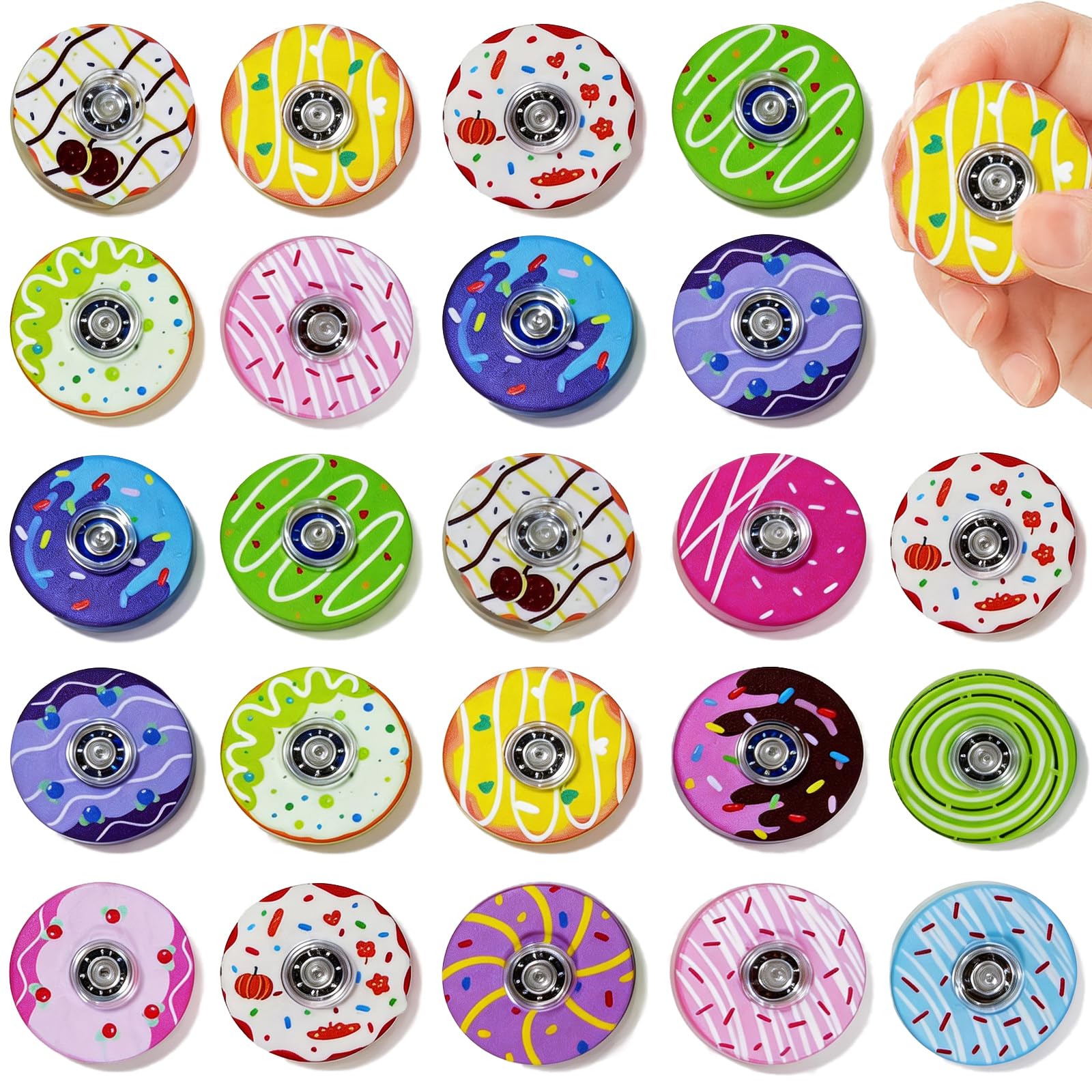 40 Pack Mini Fidget Spinners, Donut Party Favors for Kids | 40 assorted donut mini spinners for classroom prizes, treasure boxes, birthday party favors and goodie bag stuffers.