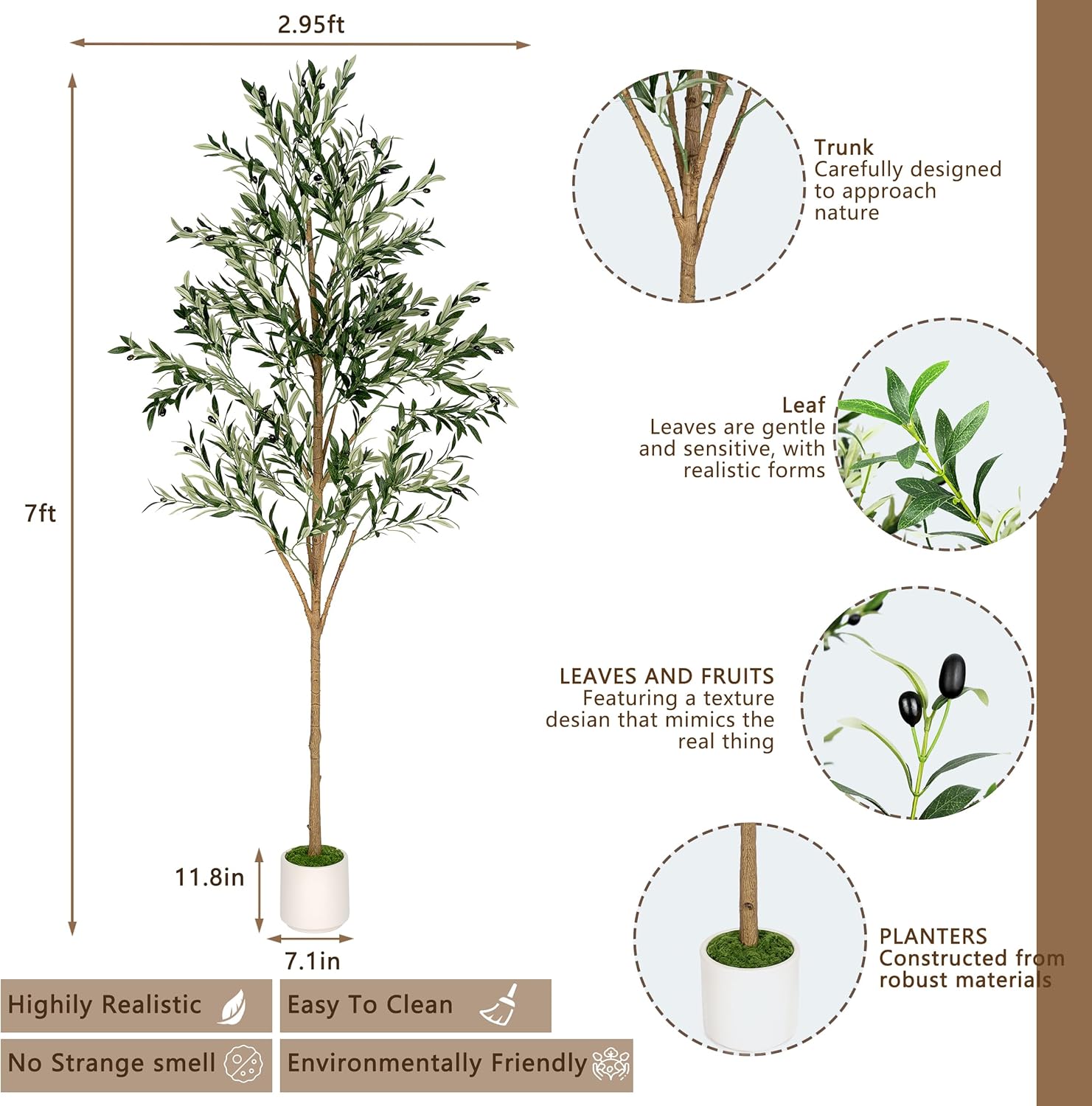 Artificial Olive Tree - Tall Indoor Faux Olive Tree with Planter & Basket, Realistic Fake Olive Tree with Fruits for Home Office Decor Living Room (7ft)