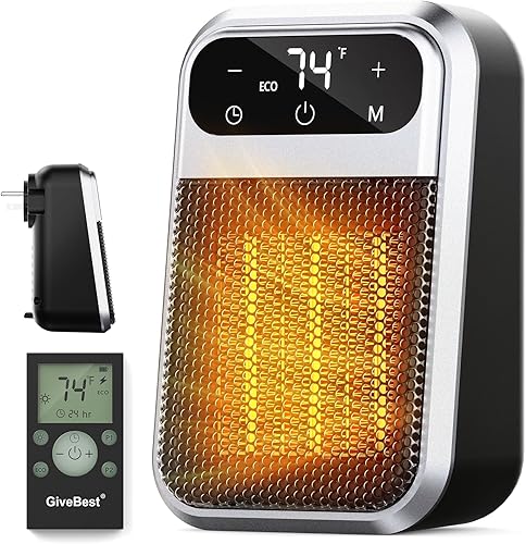 Givebest Cyber - Calentador de enchufe de 800 W con control remoto, calentador de espacio de salida con pantalla LED táctil, pequeños calentadores