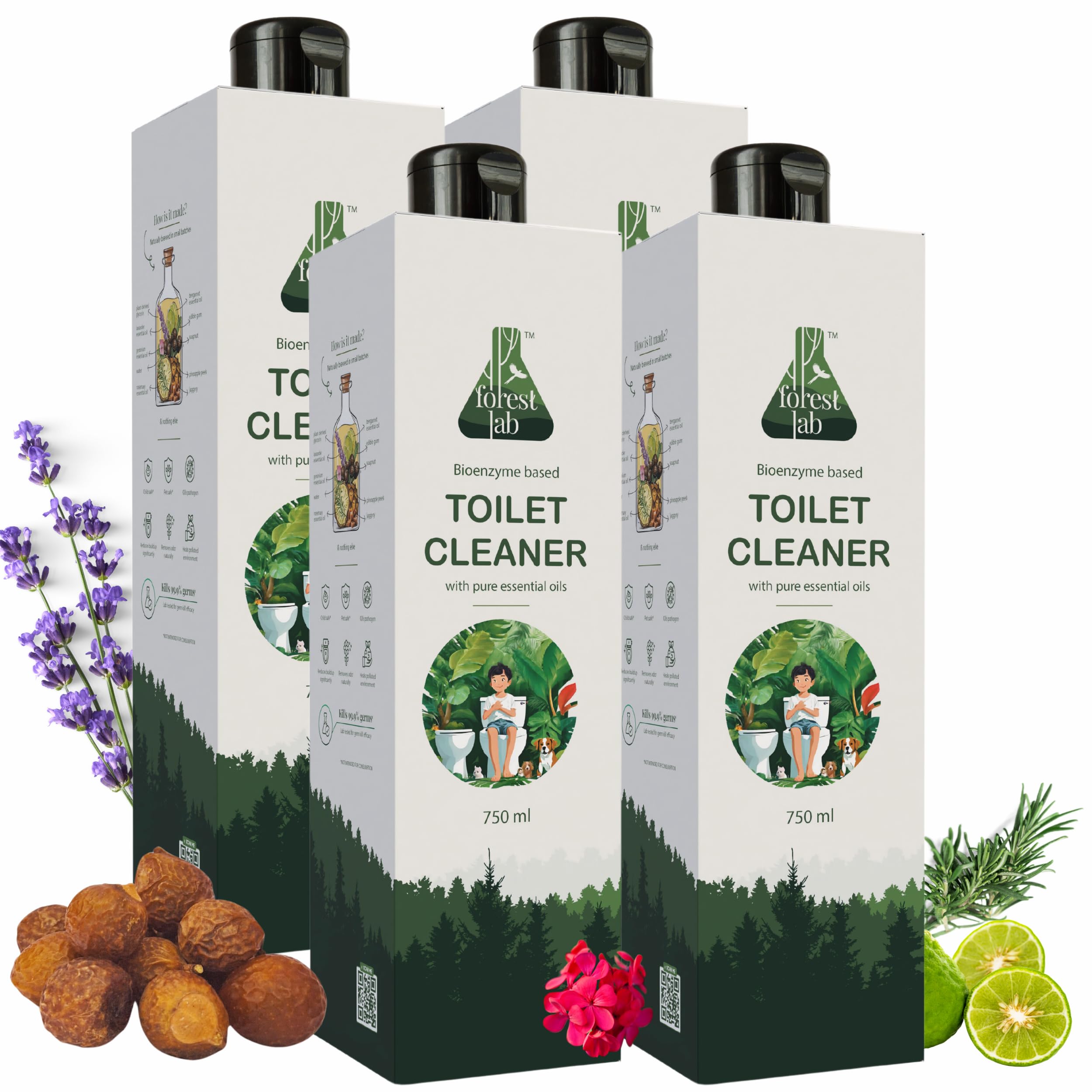 Forest Lab Natural Toilet Cleaner Liquid 3 Litre | Powerful Bio-Enzyme Action | Kills 99.9% Germs | Removes Limescale | Pure Essential Oils as Freshener | Organic | Eco-Friendly (750 ml (Pack of 4)) (B0D8GGNH36) Amazon Price History, Amazon Price Tracker