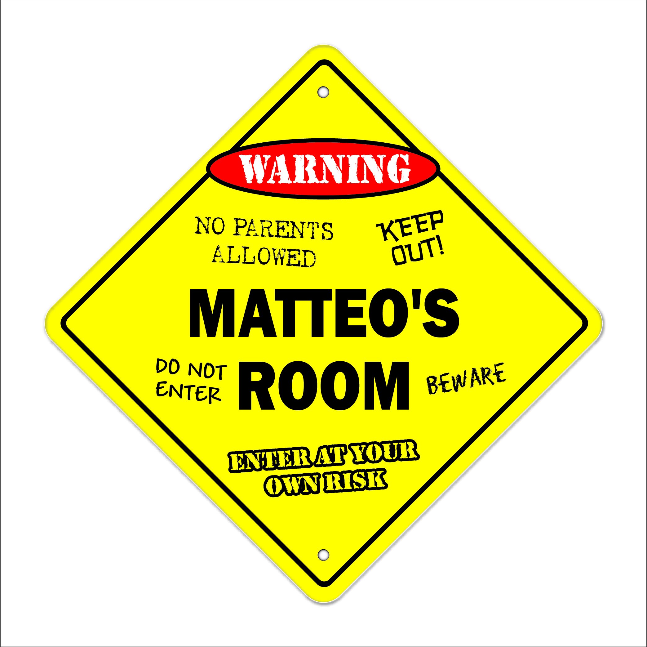 Matteo's Room Sign Crossing Zone Xing | Indoor/Outdoor | 12" Tall Kids Bedroom Decor Door Children's Name boy Girl