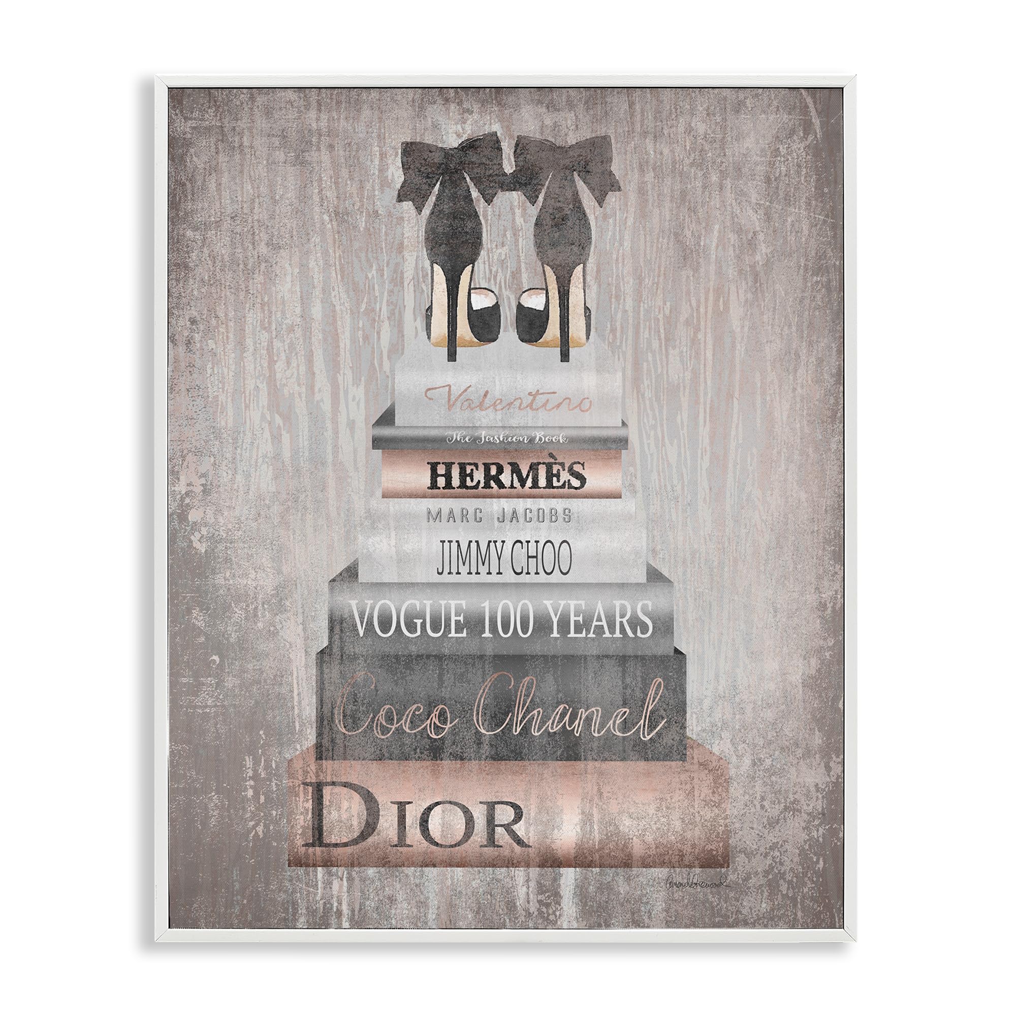 'Book Stack Heels Metallic Pink'| Framed Giclee Art
