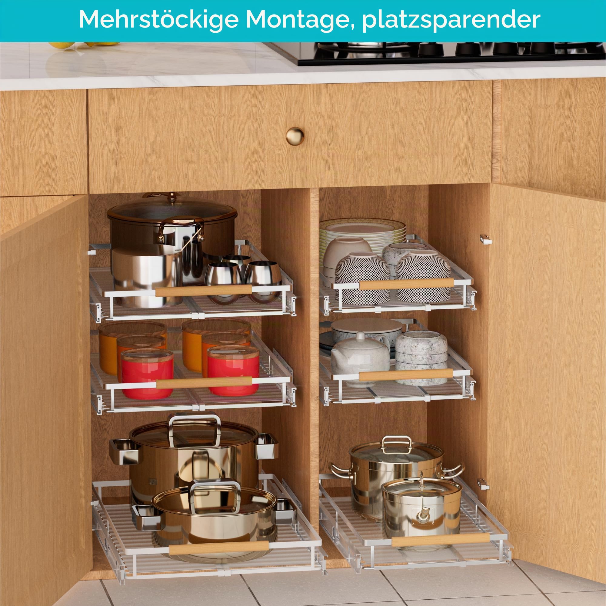 IPEGTOP 2er-Set Ausziehbarer Schubladenorganizer [30,7-46,7 cm B x 43,9 cm T] | Schwerlastregal für Küchenschränke & Spülenunterschränke | Verstellbare Breite 30,7-46,7 cm