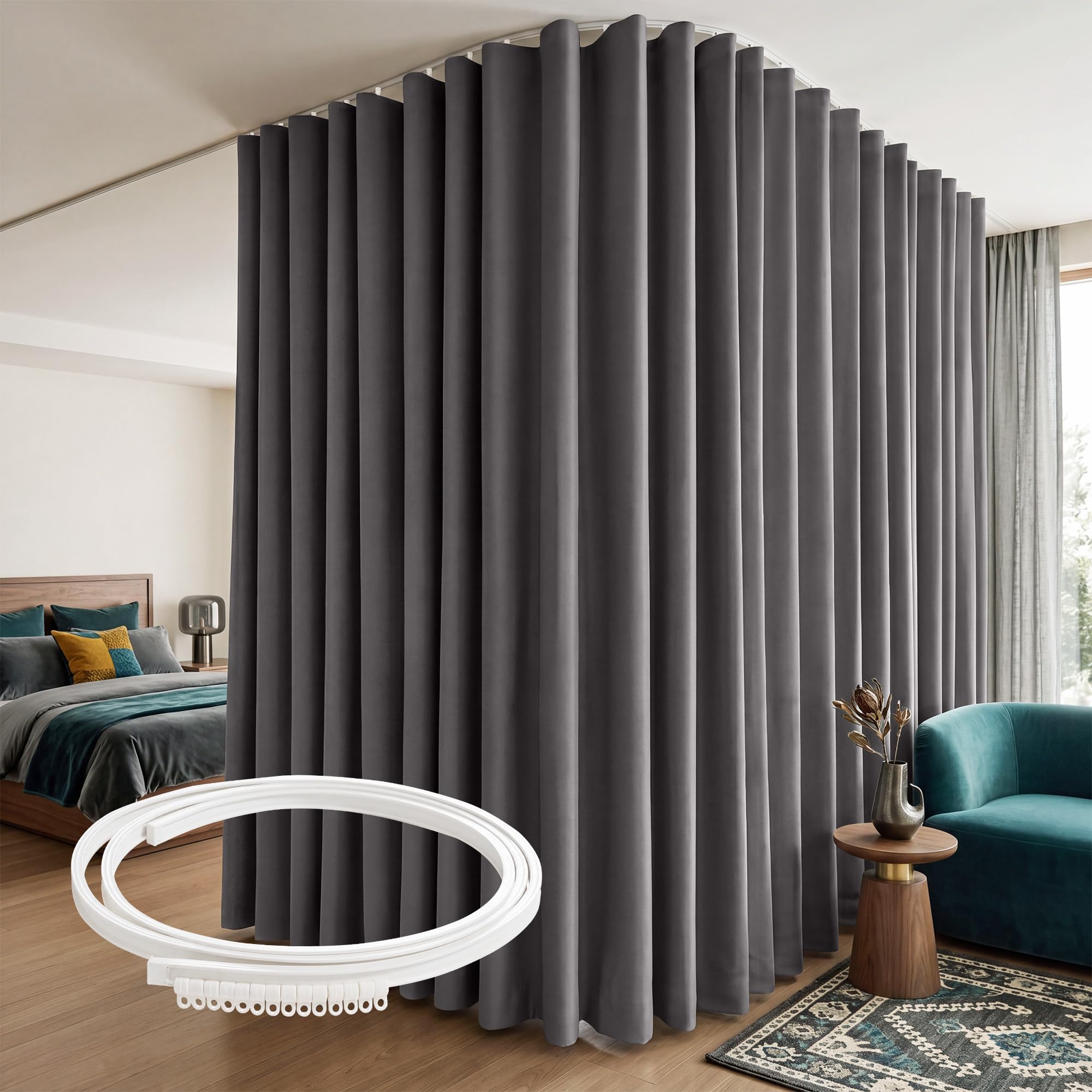 RYB HOME Extra Wide Room Divider Curtain with Flexible Silent Track