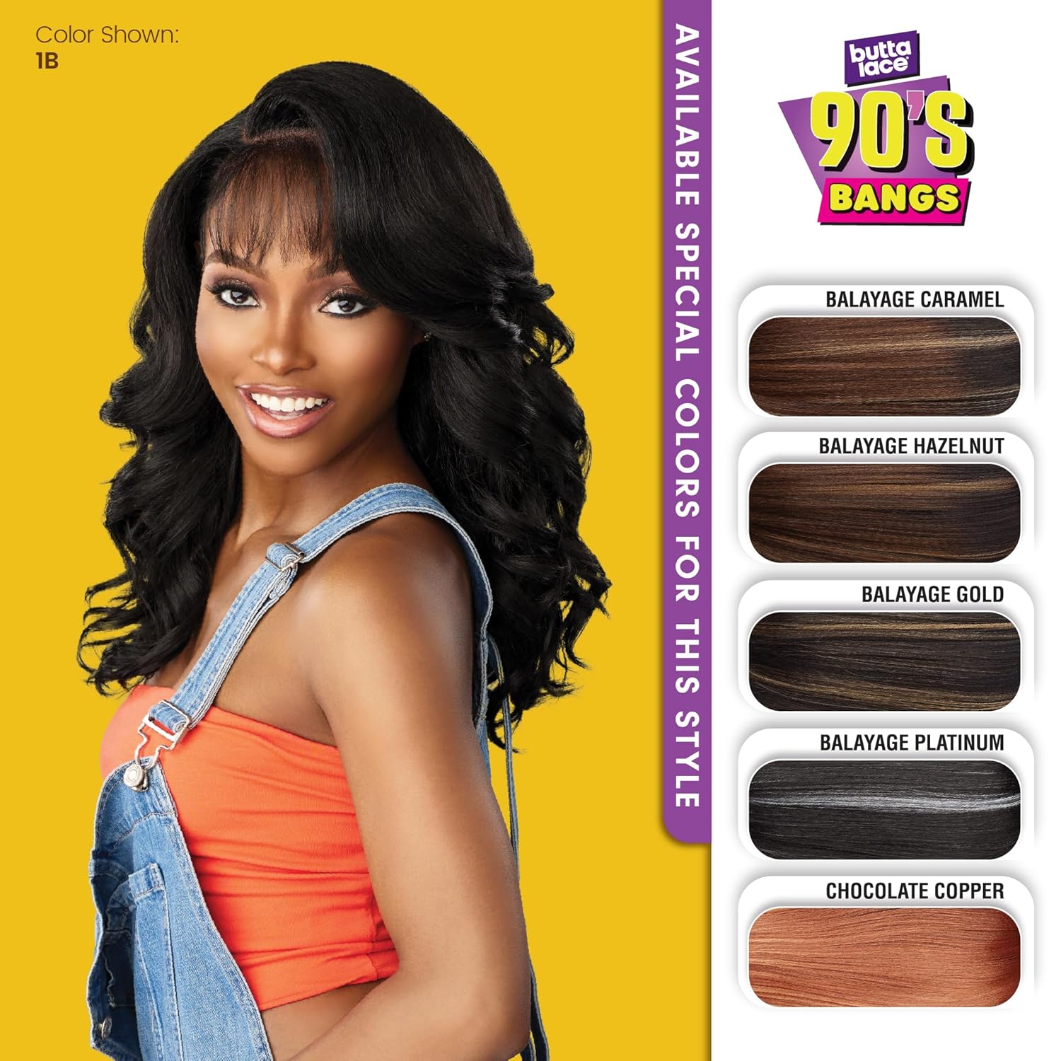 Sensationnel Butta Lace 90Sbangs Wigs - Unit 910 Glueless Wide Deep Part Synthetic Preplucked Hairline (1 JETBLACK)