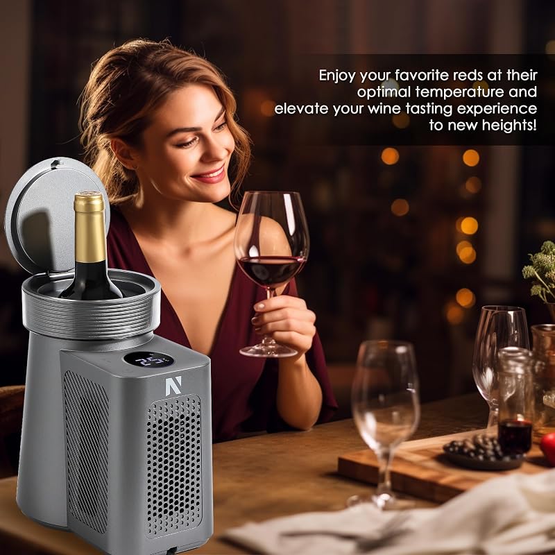 NEWTRY Elektromos Borhűtő - Gyorshűtés 750 ml-es Borosüvegekhez, Pezsgőhöz, Fekete ABS Borítás, Rozsdamentes Acél Belső, Autós Kábellel