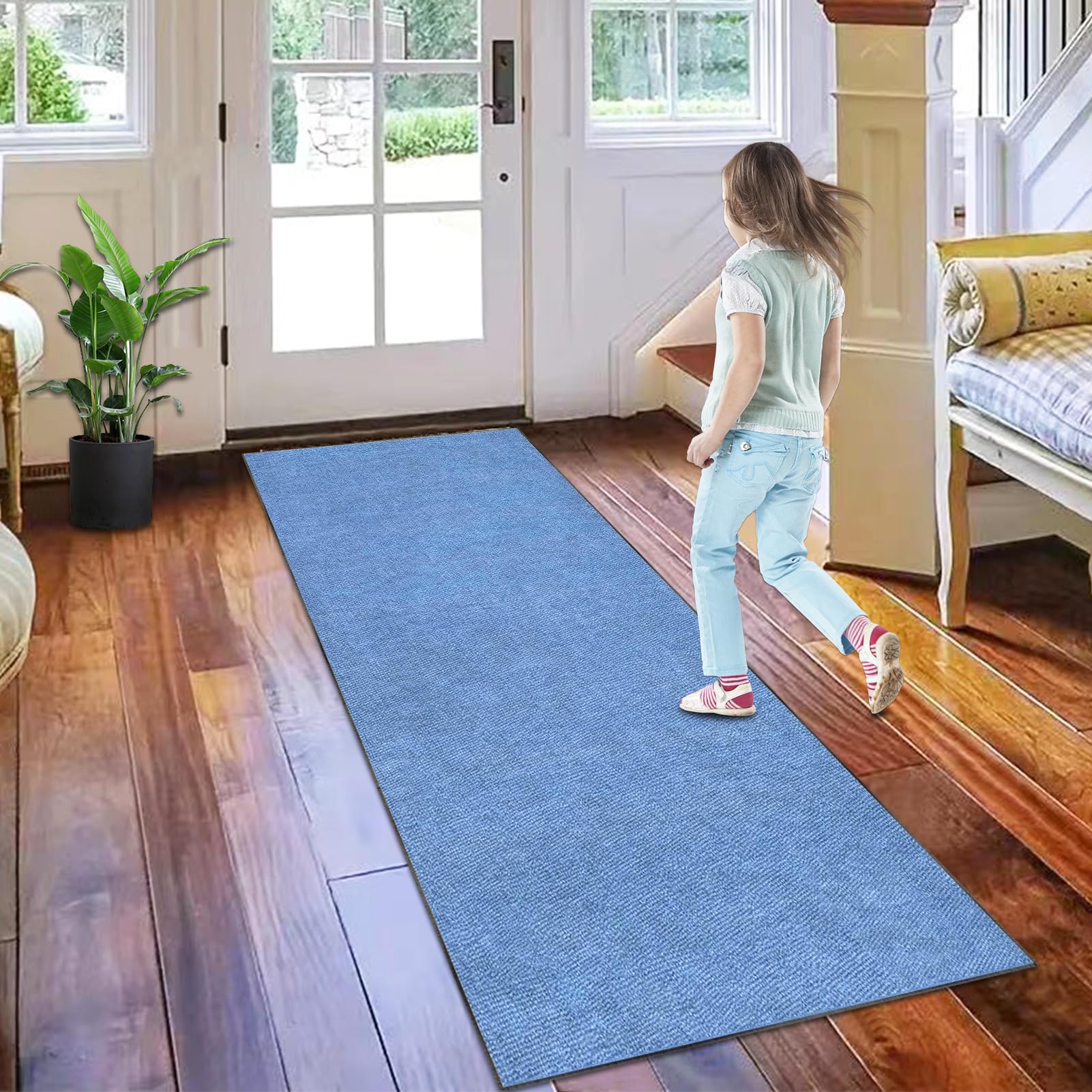 Alfombra de Pasillo Corredor Alfombras Cocina Lavable Antideslizante Tapete Cozinha Largo Felpudo Entrada Casa Interior Por Metros 40 x 300 cm Alfombrilla para áreas Baño Dormitorio Salón Azul