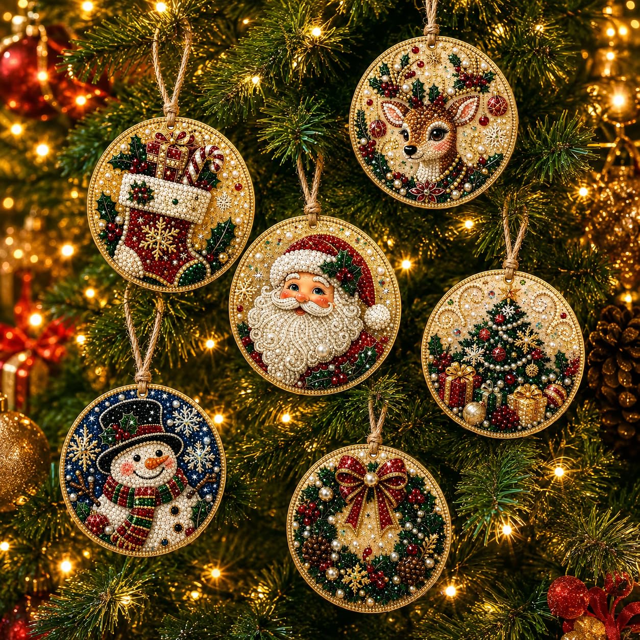 6PCS Christmas Ornaments DIY Pearl Diamond Painting Art Kits for Adults