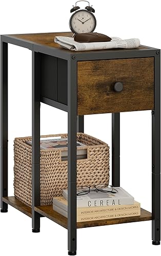 Hoctieon Mesita de noche con 2 cajones de tela, mesitas de noche para dormitorios, mesa auxiliar con cajón, mesitas de noche de granja, mesa