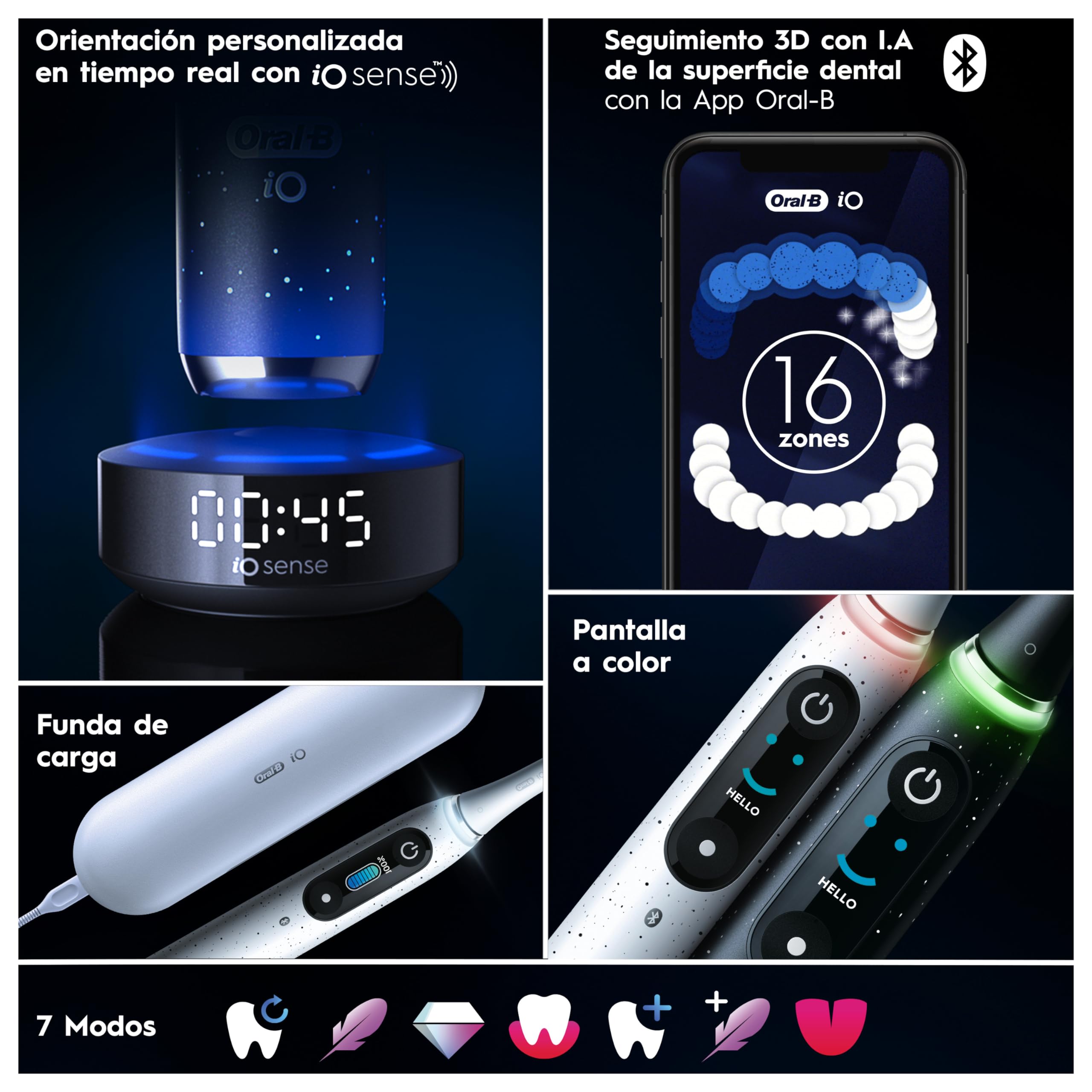 Oral-B iO 10 Cepillo de Dientes Eléctrico con 7 Cabezales, Negro | Cepillo Dental con Estuche Cargador de Viaje, 7 Modos de Cepillado con Blanqueamiento Dental, Recambios Ultimate Clean
