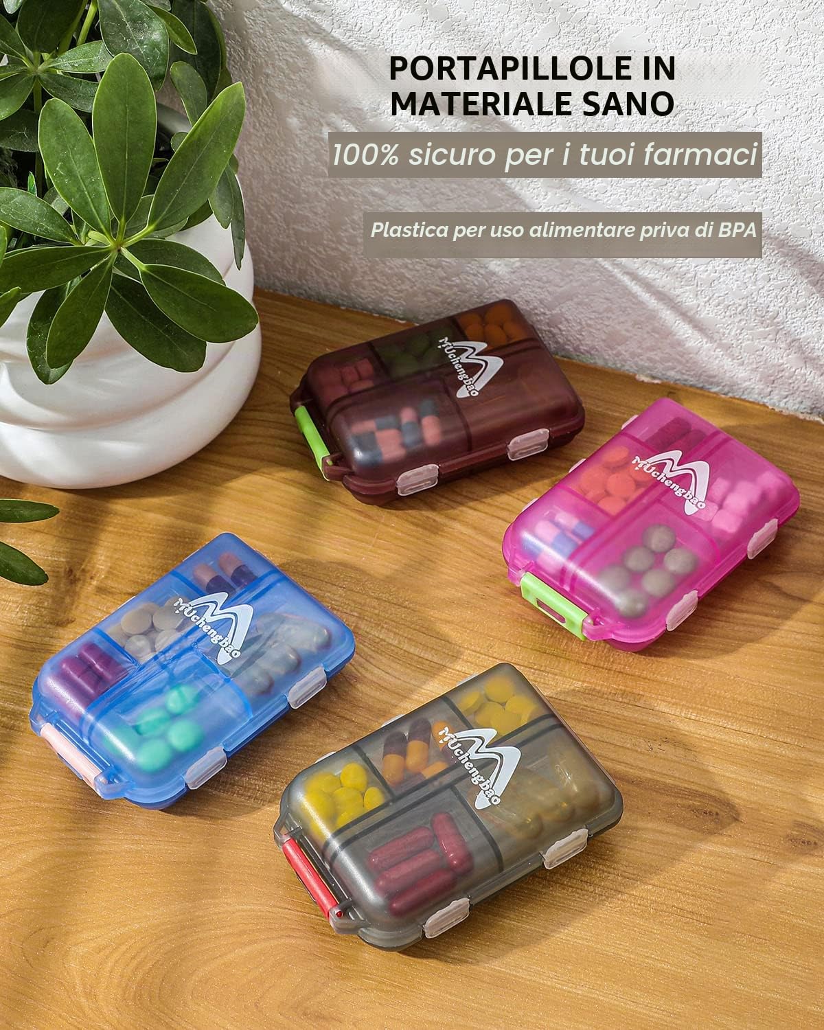 M MUchengbao 4PS organizzatore di pillole da viaggio, 10 scomparti portatile, scatola pieghevole per farmaci quotidiani