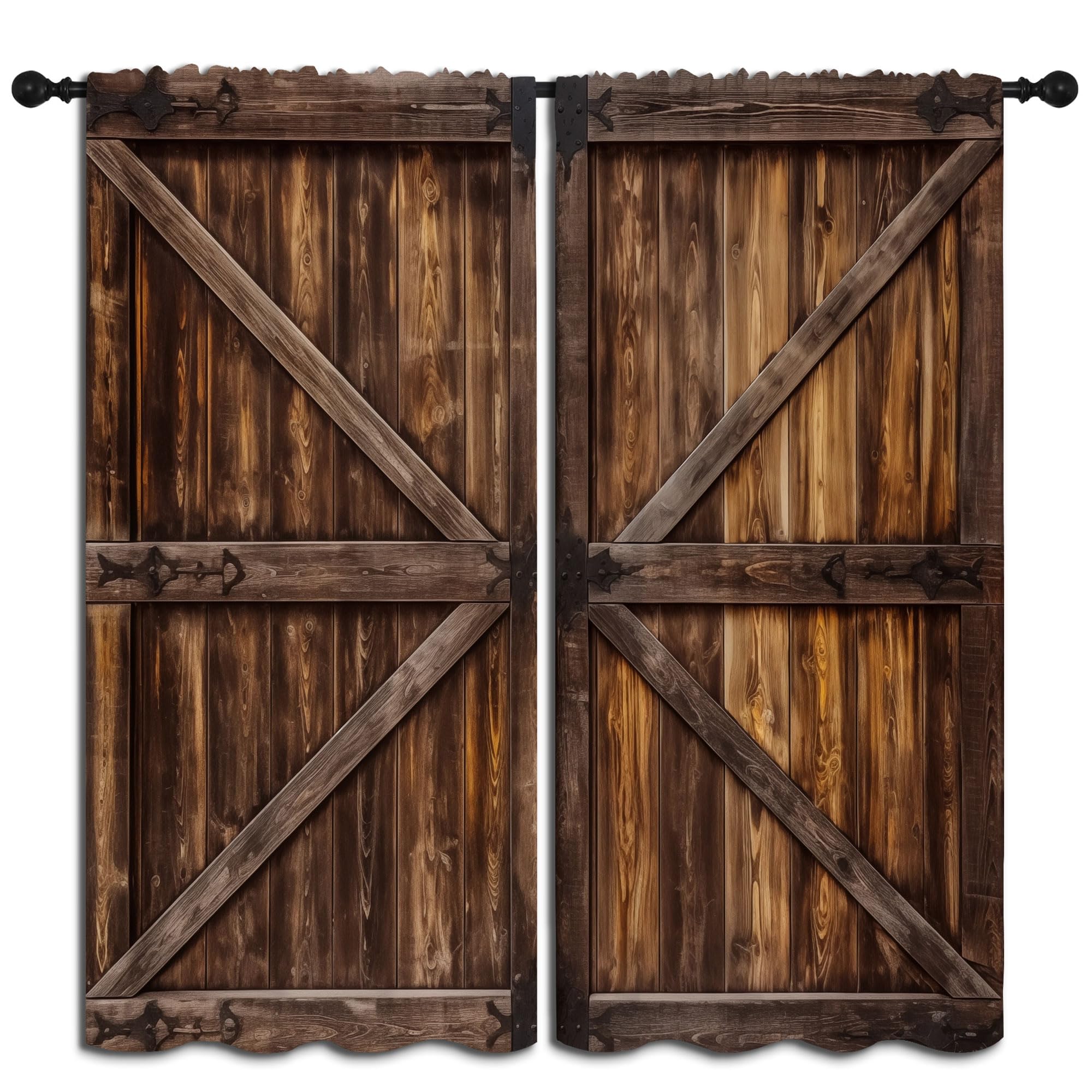 LHROOMJK Rustic Barn Door Blackout Curtains for Boys Girl Bedroom Decor,Retro Brown Wooden Farmhouse Door Thermal Insulated Rod Pocket Drapes