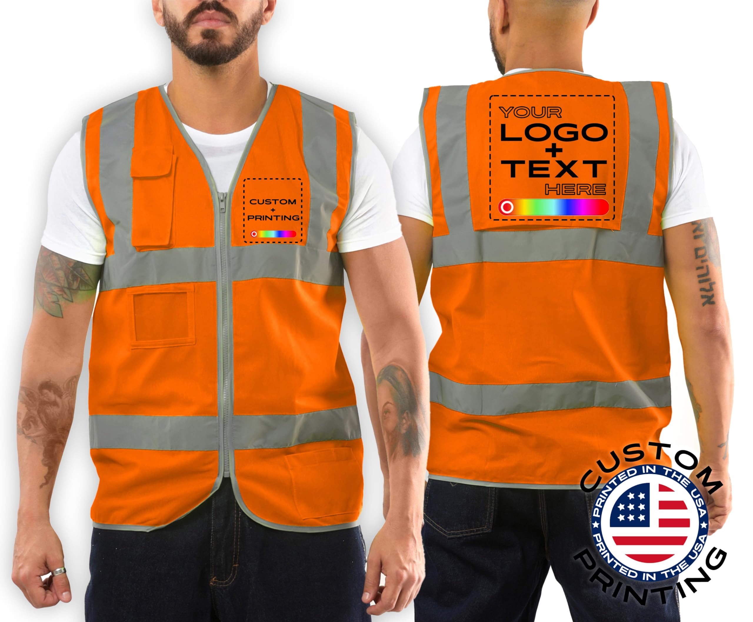 Kolossus Custom Safety Vest, High Visibility Reflective - Customized your Logo - Yellow - Orange - Protective Workwear