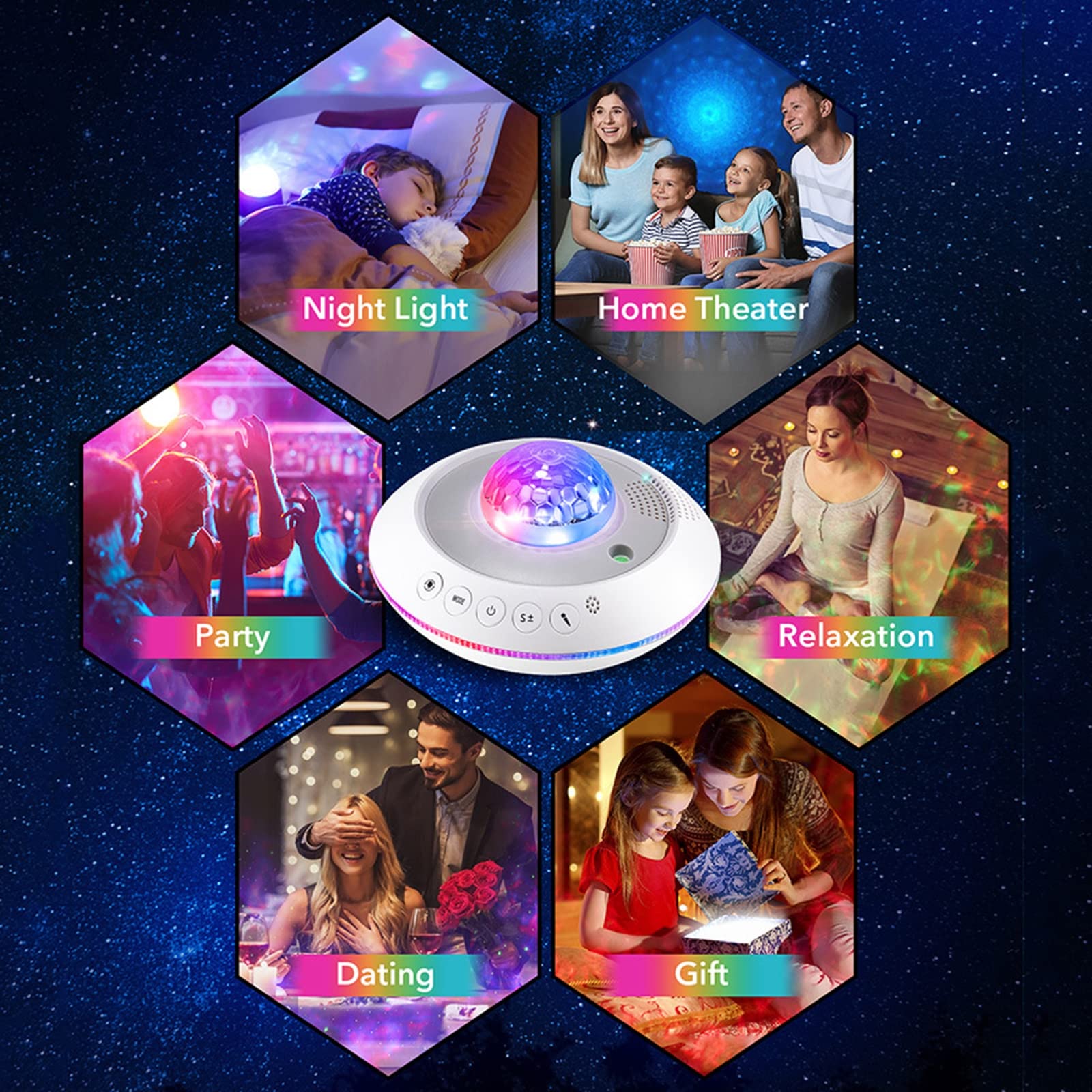 Projektor gwiazdowy, projektor Galaxy z 41 trybami, projektor światła nocnego z pilotem i zegarem, odtwarzacz muzyczny Star Light dla dzieci Dorośli Sypialnia/impreza/sufit/kojący sen