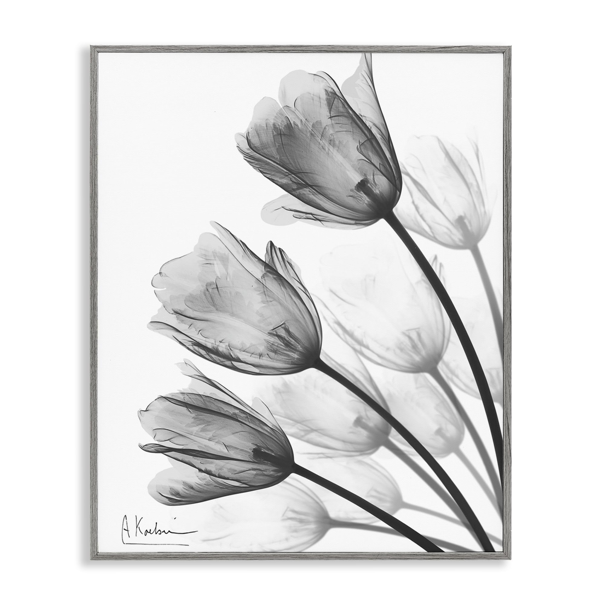 Stupell Industries Farmhouse Gray (Textured) Minimalist Tulip Botanical Serenity, 24 X 30 Inch Framed Giclée Print