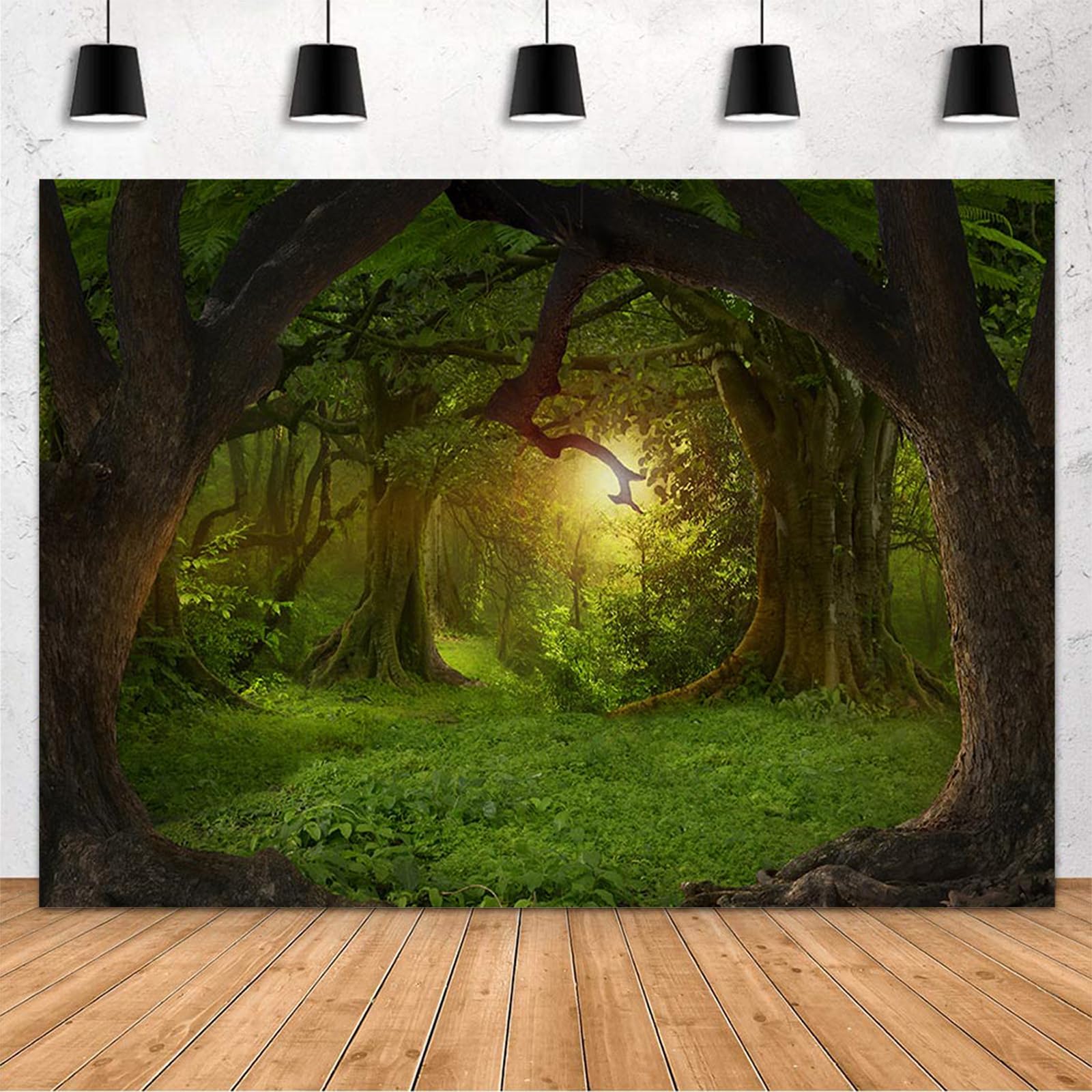 MEHOFOND 10x7ft Enchanted Jungle Forest Backdrop Wonderland Jungle Fairytale Natural Scenery Photography Background Birthday Party Decor Photo Booth