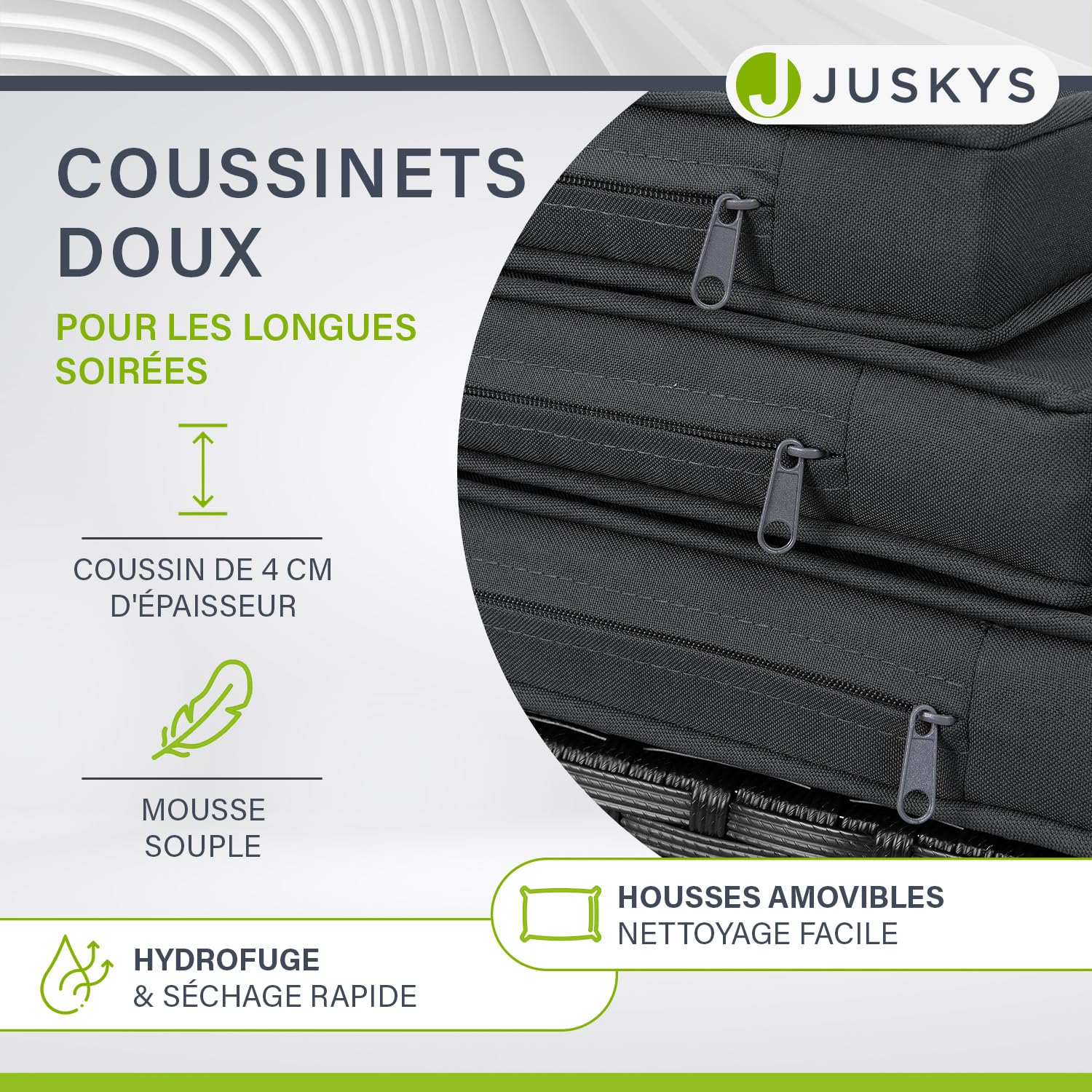 Juskys Groupe de sièges en polyrotin Baracoa XL 11 pièces résistant aux intempéries et empilable - Ensemble de mobilier de Jardin avec 6 chaises, 4 tabourets et Table - Noir, 10 Personnes