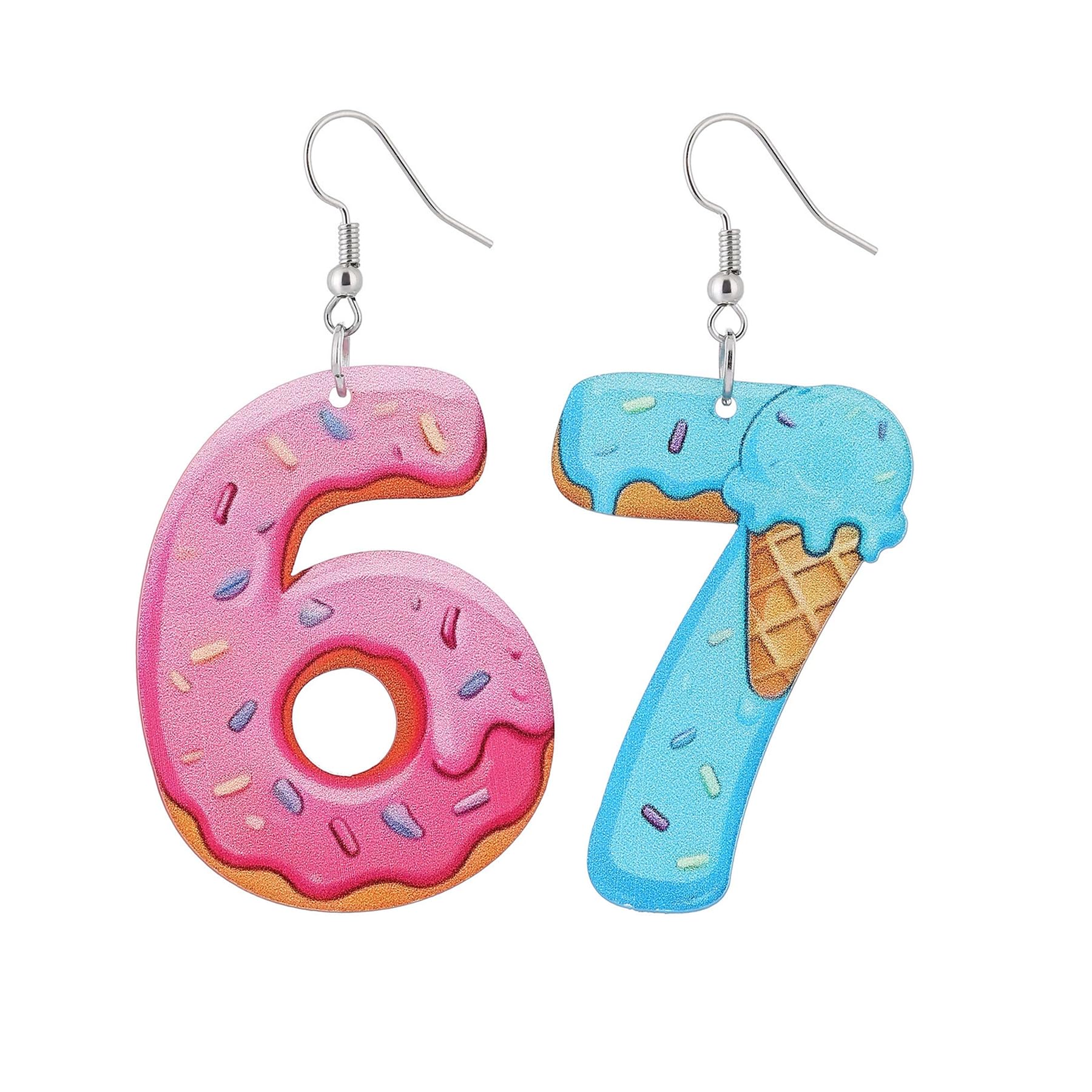 67 Six Seven Earrings Funny Earrings for Women Cute Donut Ice Cream Number 6 7 Earrings Acrylic Statement Dangle Earrings Novelty Birthday 6 7 Party Favors & Sweet Treat Themed Jewelry Gifts