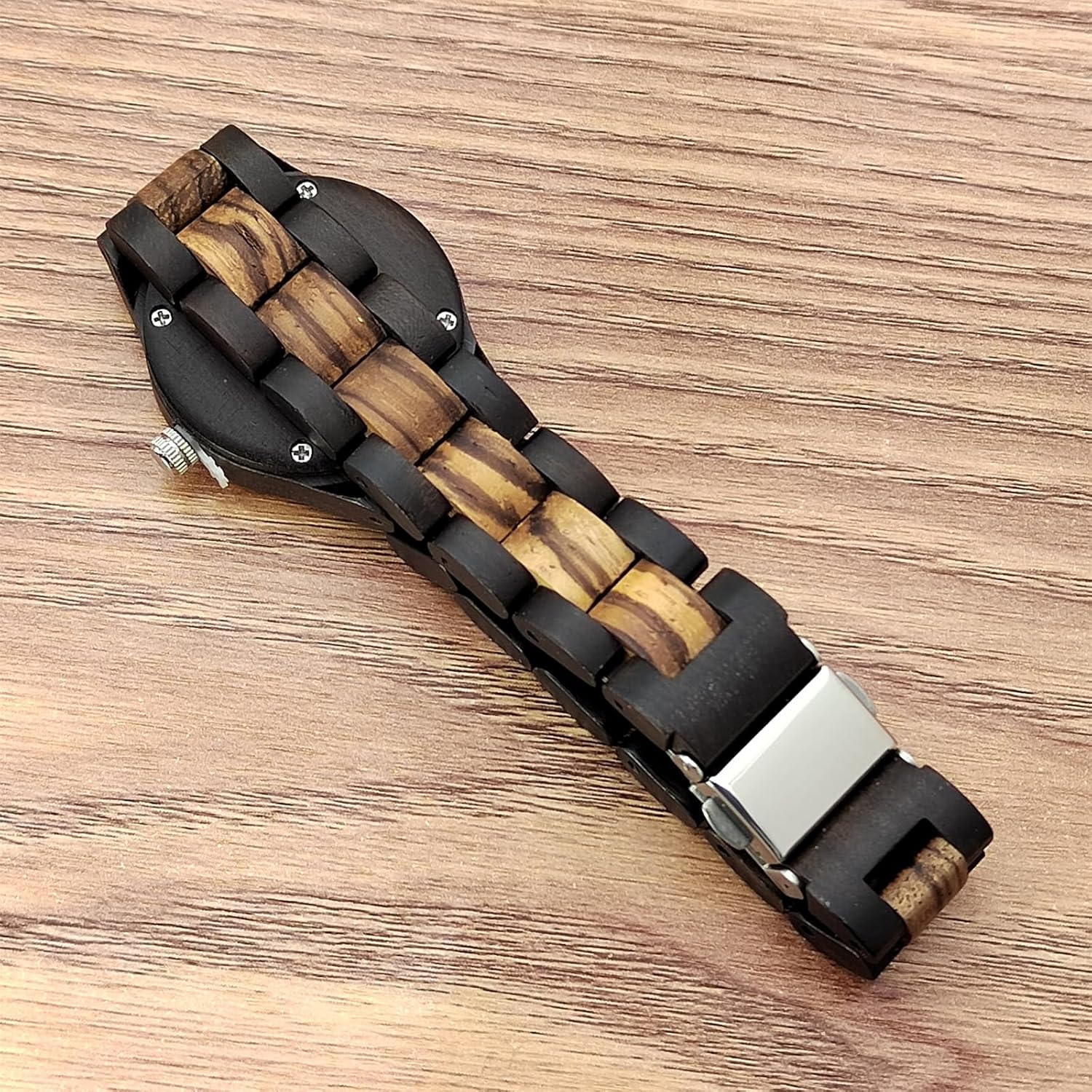 Women's Wooden Watch Lightweight Analog Handmade Quartz Wood Watches Brown Dial Adjusted Band with Extra Links