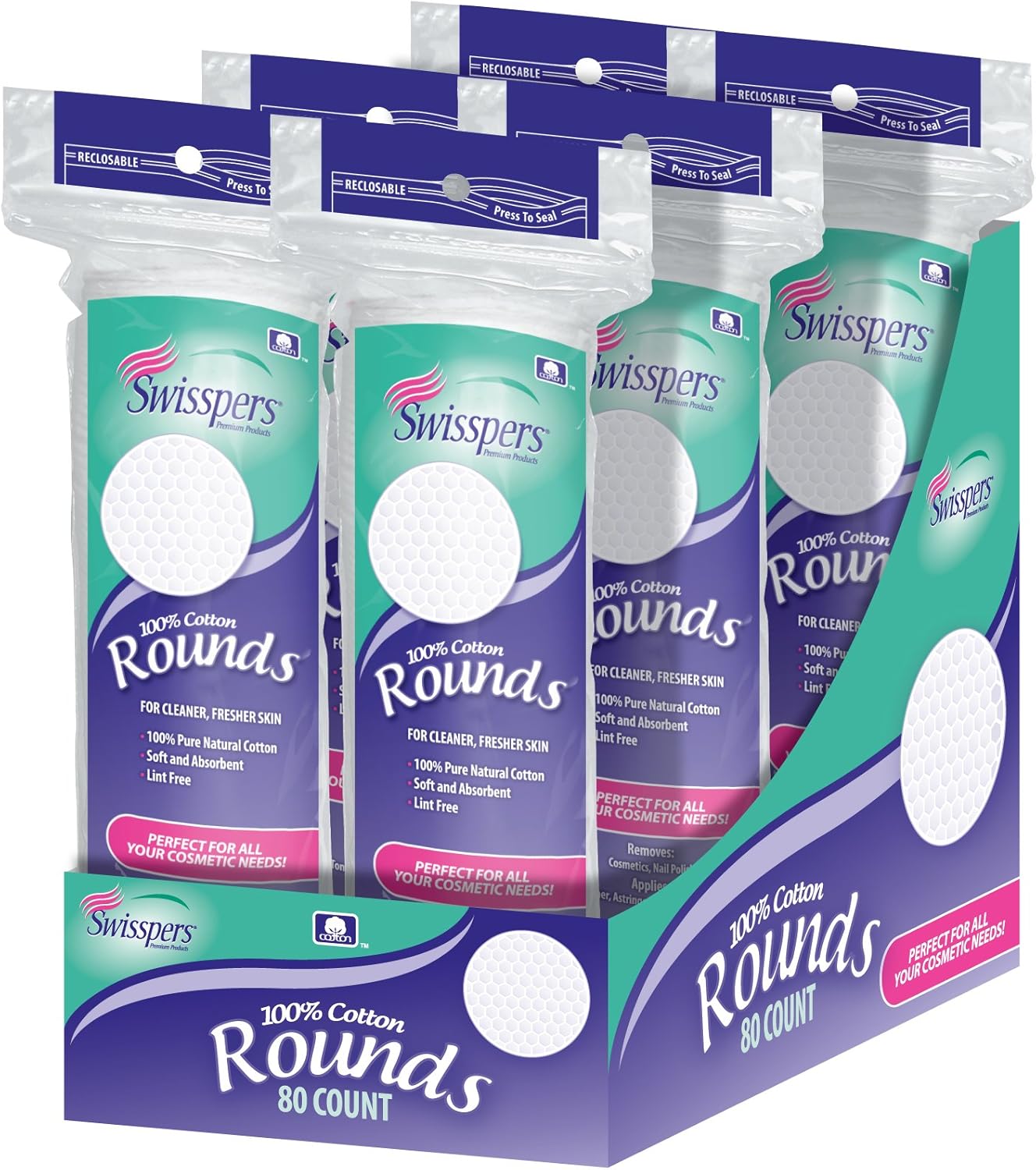 Swisspers 100 Cotton Rounds, Soft and Absorbent, 80 Rounds