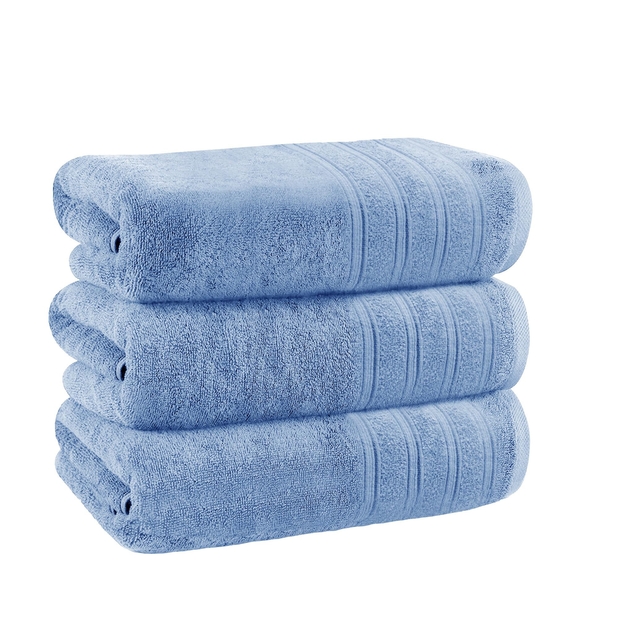 Velosso Jumbo Large 3 Pack Bath Sheets 100% Egyptian Cotton Super Soft Absorbent Big Thick Towels 140 x 80cms (Blue, 3 Bath Sheet)