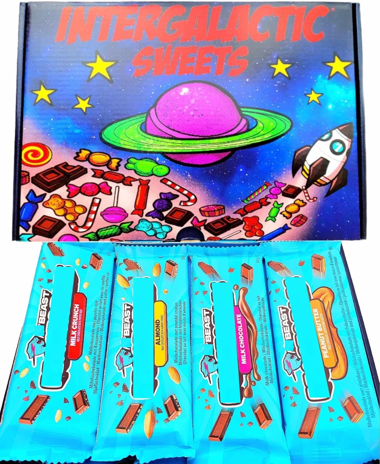 Beast Chocolate Bar Hamper Gift Box | Peanut Butter, Milk Chocolate, Almond, Crunch | BY INTERGALACTIC SWEETS