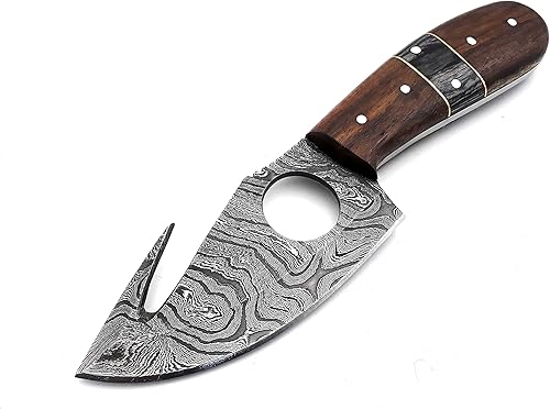 Miniatura 2 de Nooraki Cuchillo de caza de acero de Damasco hecho a mano con gancho intestinal mejor para acampar al aire libre Skinning Deer Pesca Senderismo EDC