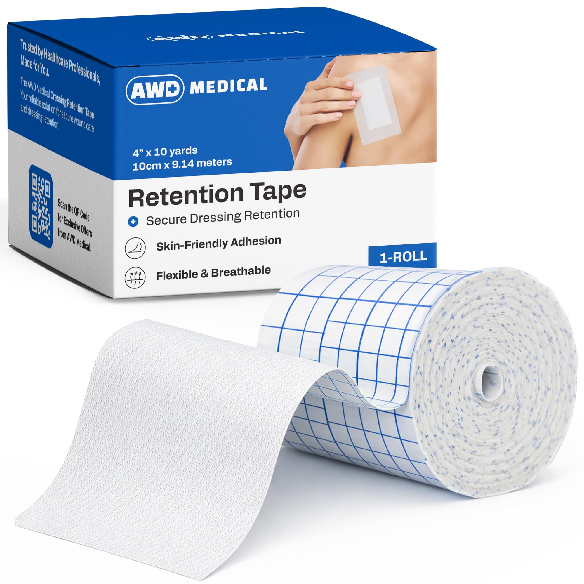 Amazon.com: AWD Medical Dressing Retention Tape - Medical Non-Woven, Skin  Friendly, Adhesive Wound Dressing Tape, Medical Tape for Wound Care Secures  Primary Dressings with Easy Release Backing (4" x 10 yds) :