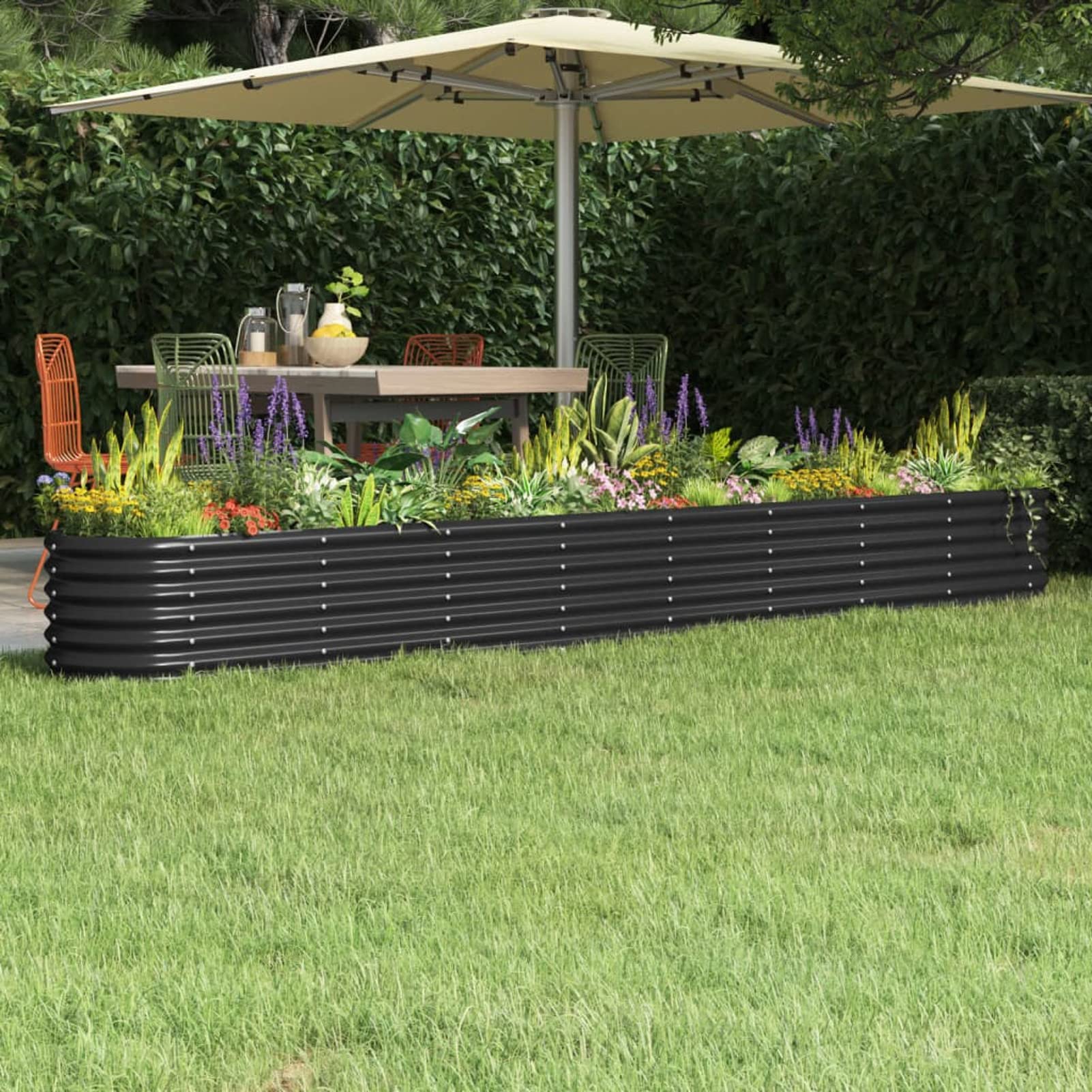 IKAYAA Raised Beds for Garden Metal Raised Bed Galvanised Steel Outdoor Planters Garden Planter for Herb Growing Fruits Flower -anthracite-332 x 40 x 36 cm