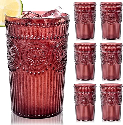 Miniatura 10 de Ciaell Paquete de 12 Vasos de Agua Románticos de Plástico - Vasos de Beber Vintage Ámbar de 14 Oz, Vasos de Plástico Acanalados en Relieve, Juego