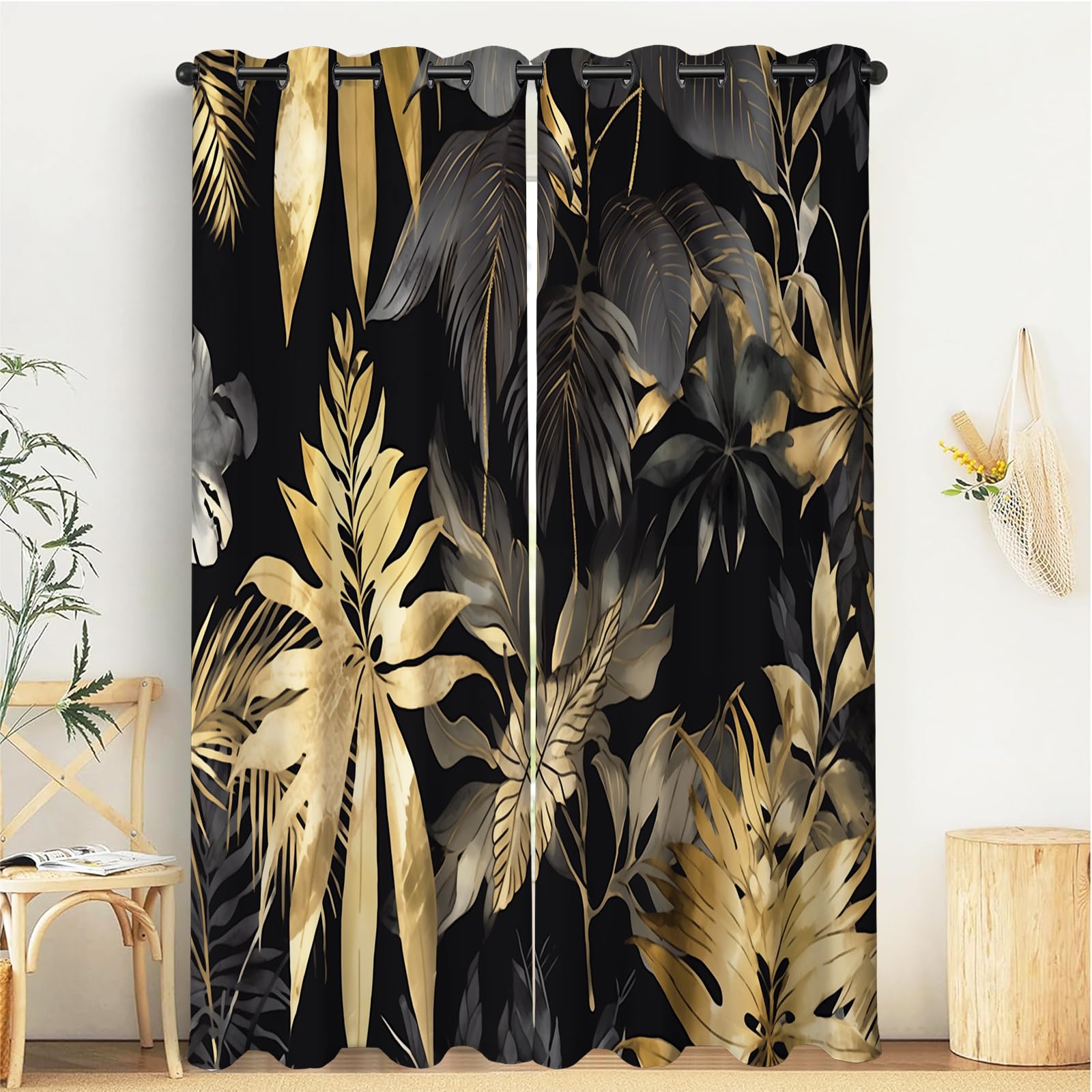Rideaux acoustiques opaques anti-lumière à motif plantes de luxe