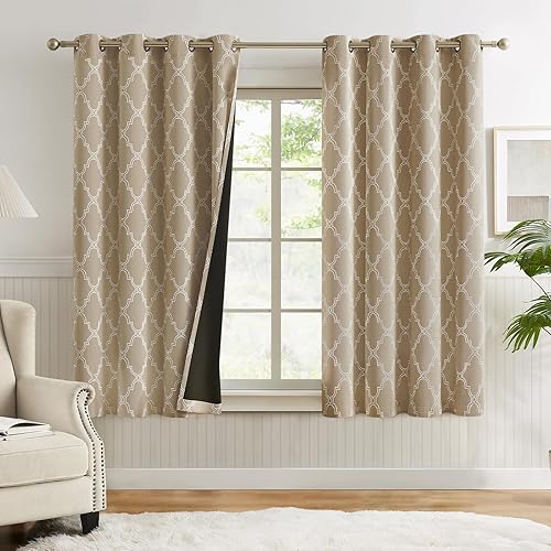 Miniatura 14 de Melodieux Cortinas Opacas Completas con Estampado Marroquí de 84 Pulgadas de Largo para Dormitorio y Sala de Estar, Aislamiento Térmico Reductor de