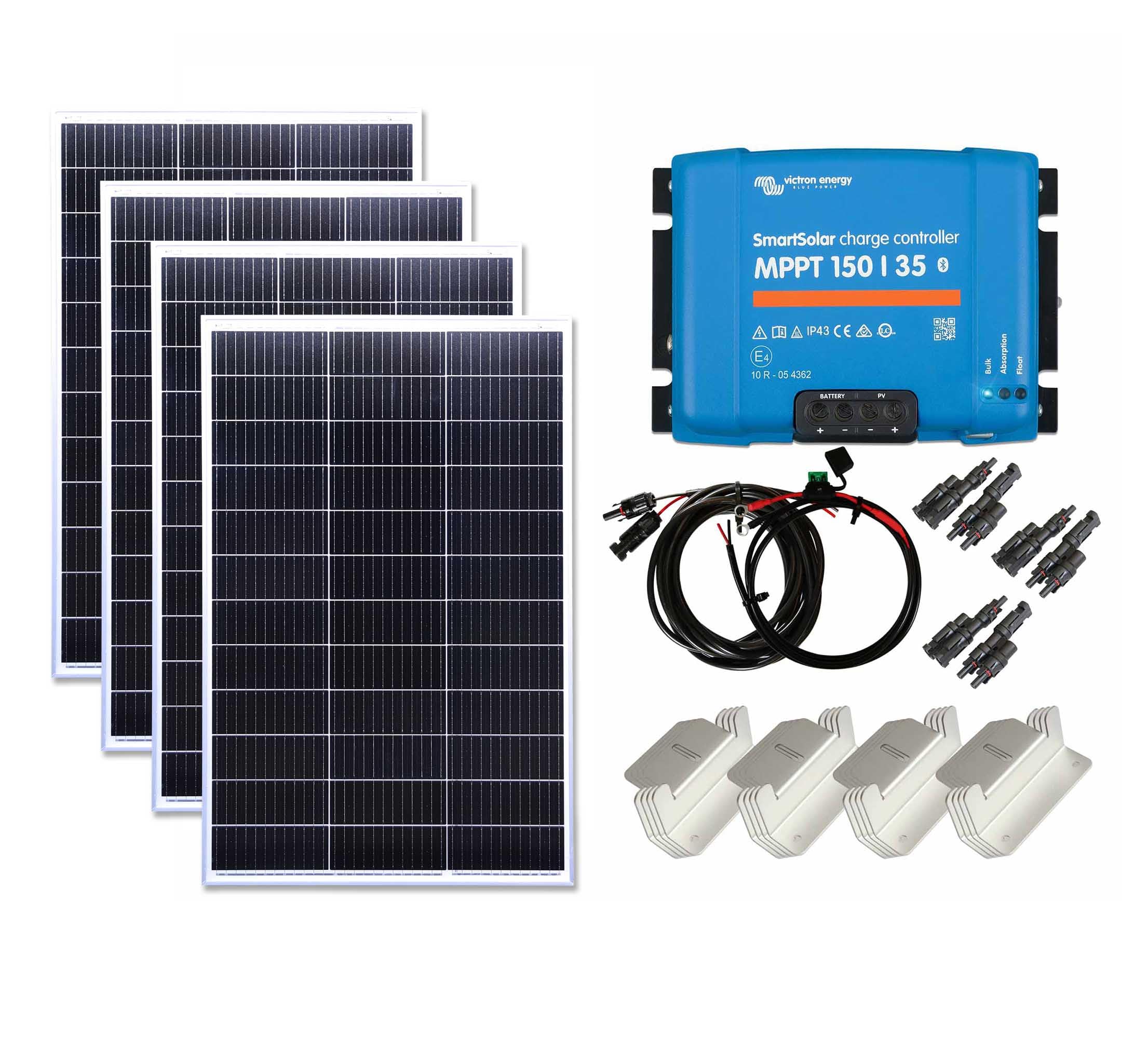 LOWENERGIE 600w Mono Solar Panel Kit Charging MPPT Smart Controller Battery Z-Mount with Mounting Brackets, Cables & T-Branches