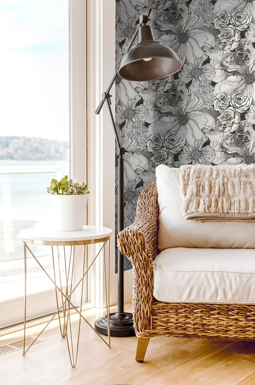 NextWall Harry & Grace Ink Rose Abstract Floral Peel and Stick Wallpaper (Onyx)