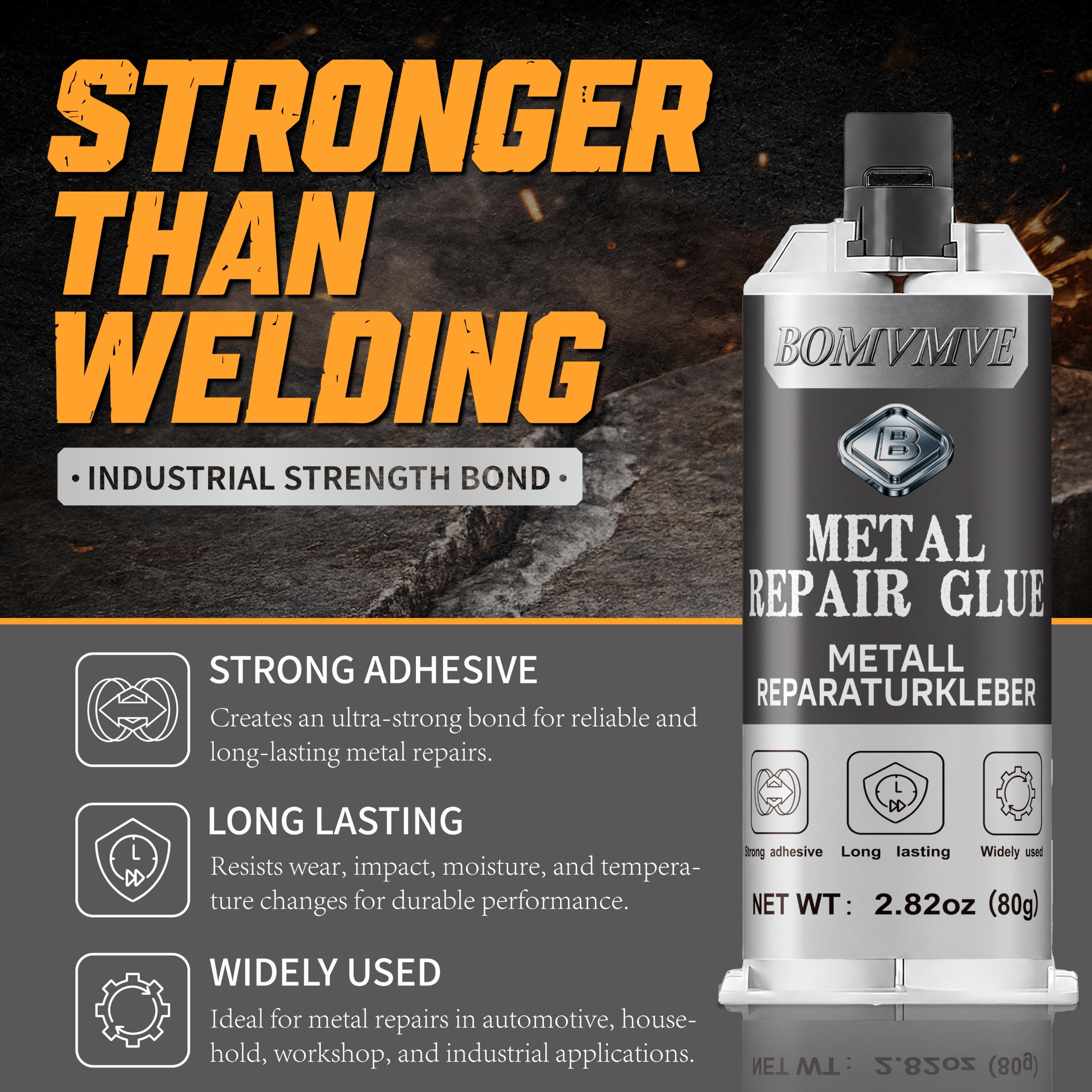 Metallkleber Extra Stark, 160g Flüssigmetall Kleber, Schweißkleber für Metall, Metallreparaturkleber, Metall Kleber, Metallkleber Hitzebeständig, zum Schweißen und Reparieren, Verkleben von Me