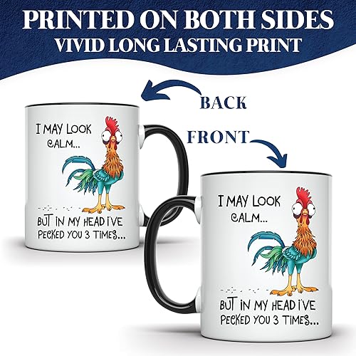 Miniatura 4 de I May Look Calm But In My Head Ive Pecked You - Taza divertida para amantes de los pollos - Taza de café de gallo - 11 onzas - KOSOQ1